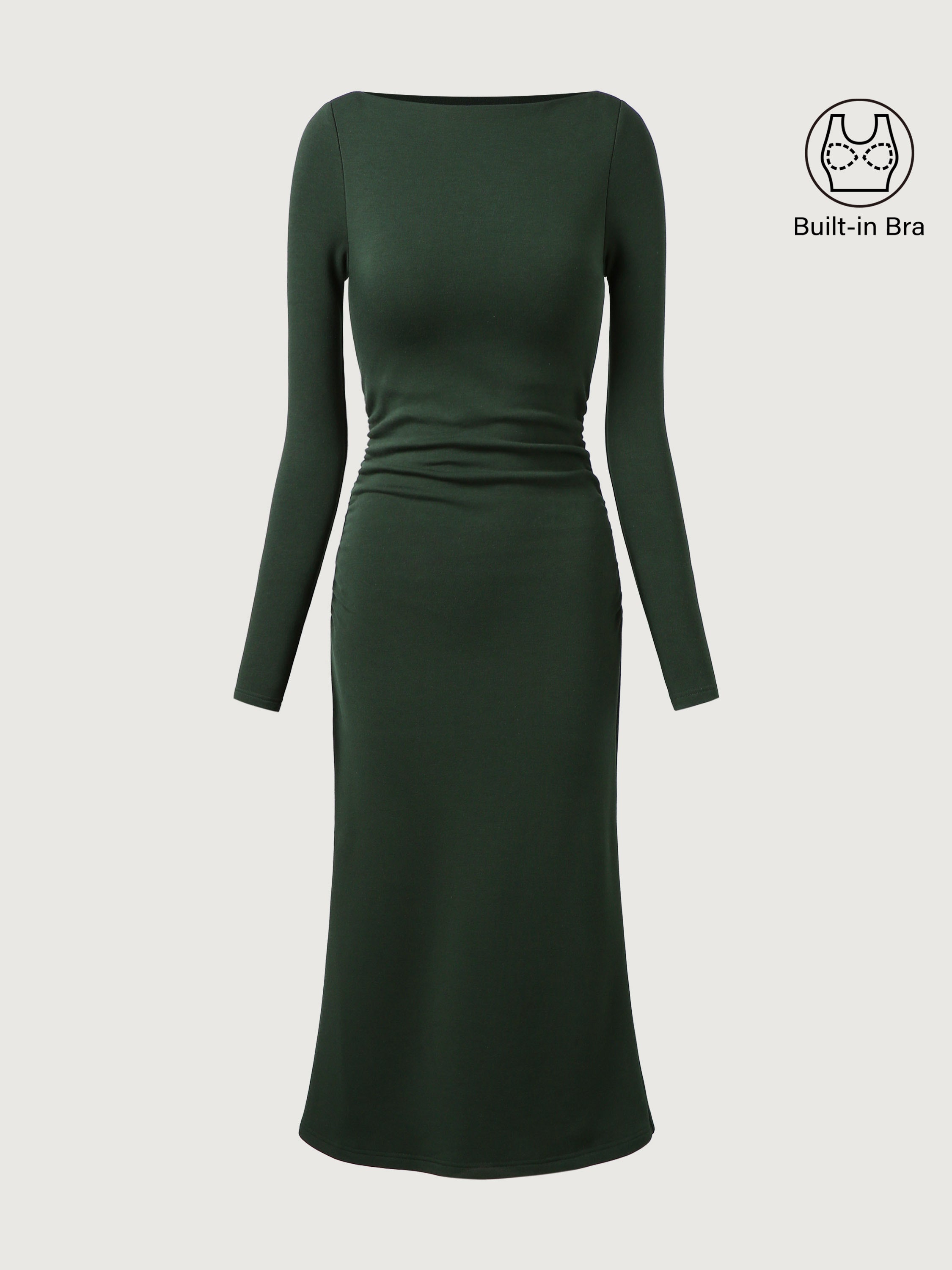 Robe midi Brami à col bateau et côtés froncés Eco-Mousse®3.0 Green Forest – Femmes > Robes > Robes midi | FormaLuxe