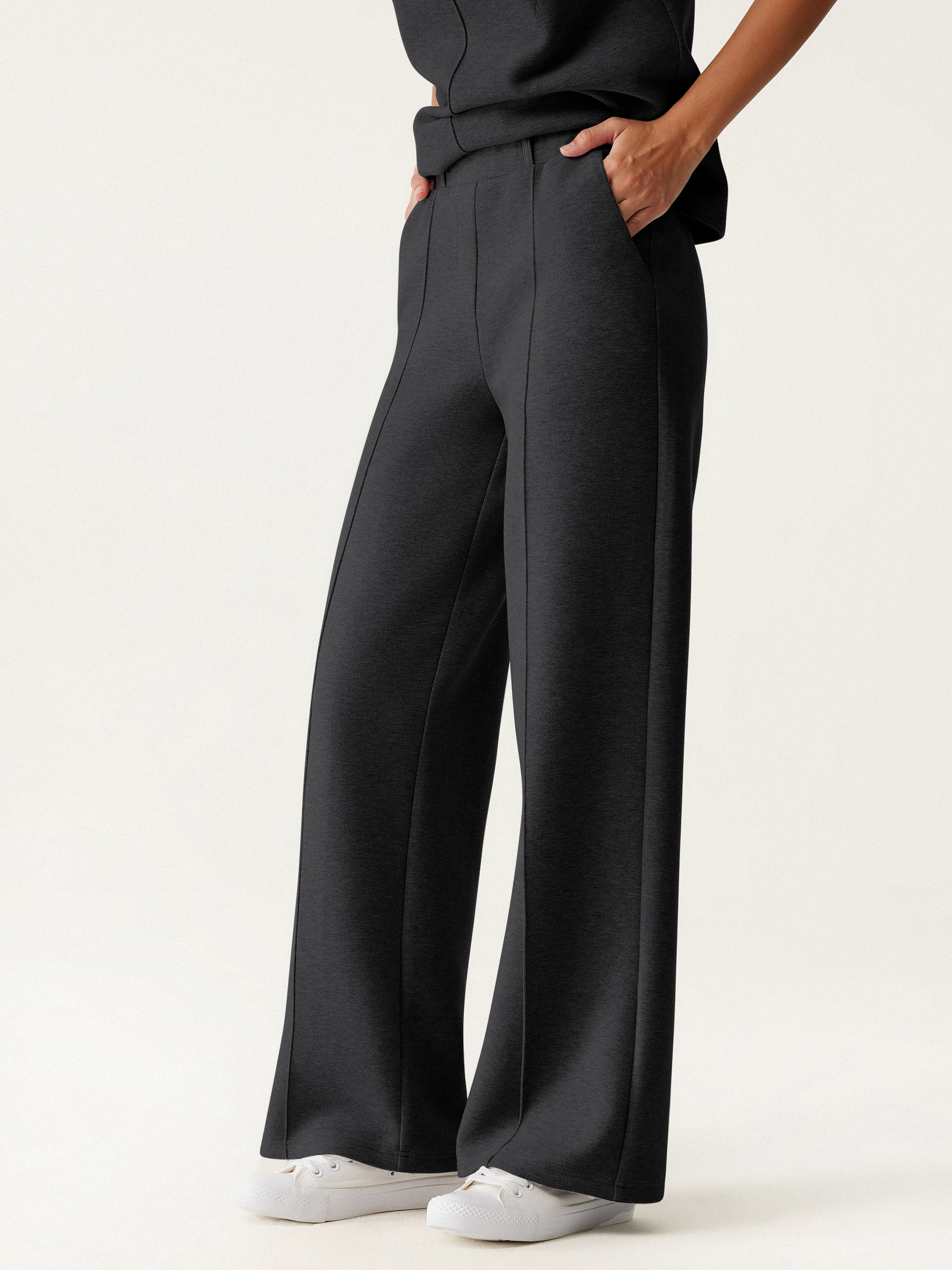 High Waisted Straight Leg Pull On Pant Heather Morganite – Women > Bottoms > Pants | FormaLuxe