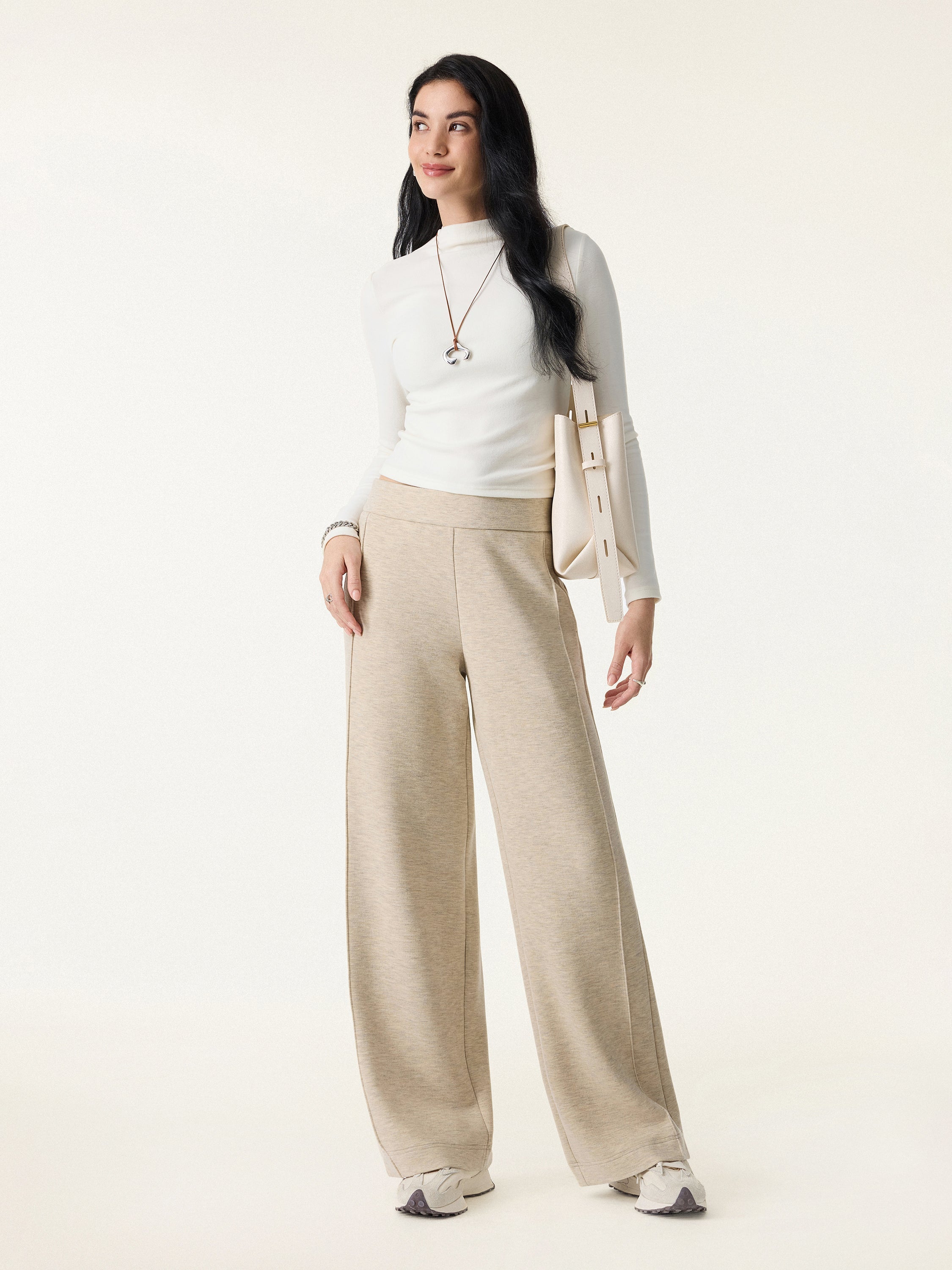 Cozy Warm High Rise Straight Leg Pull-On Pants Heather Morganite – Women > Bottoms > Pants | FormaLuxe
