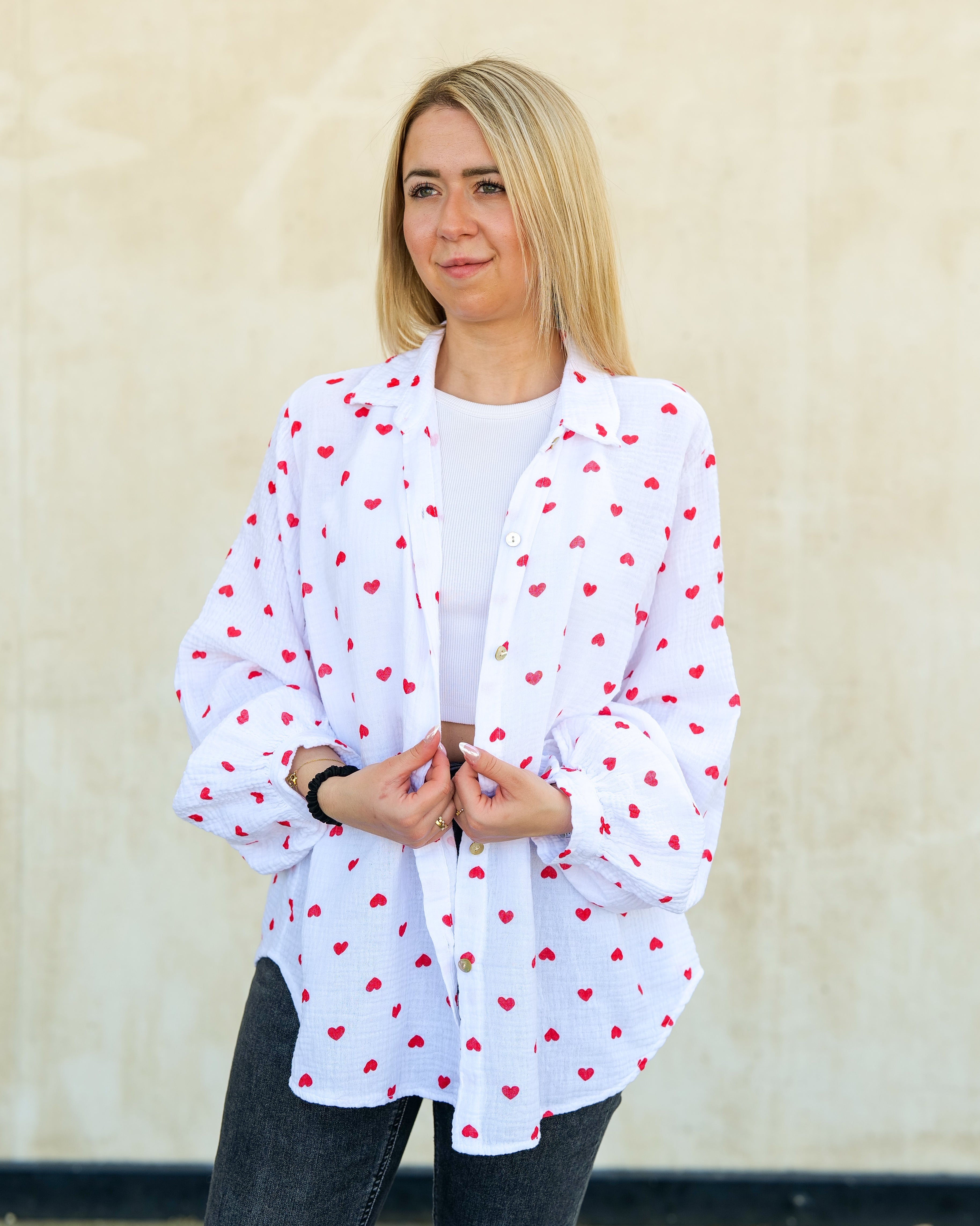 Musselin Bluse | Stella Weiß Rot – Oberteil | FormaLuxe