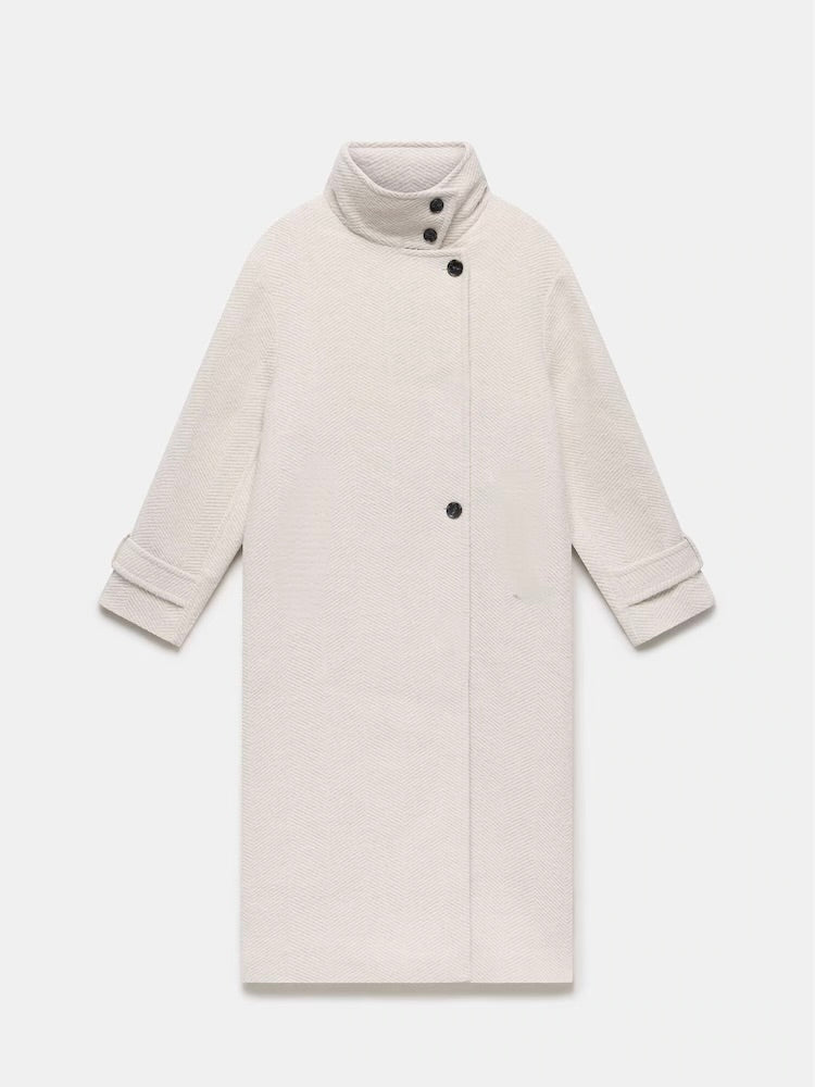 Amaya | Manteau long élégant à col montant Blanc | FormaLuxe