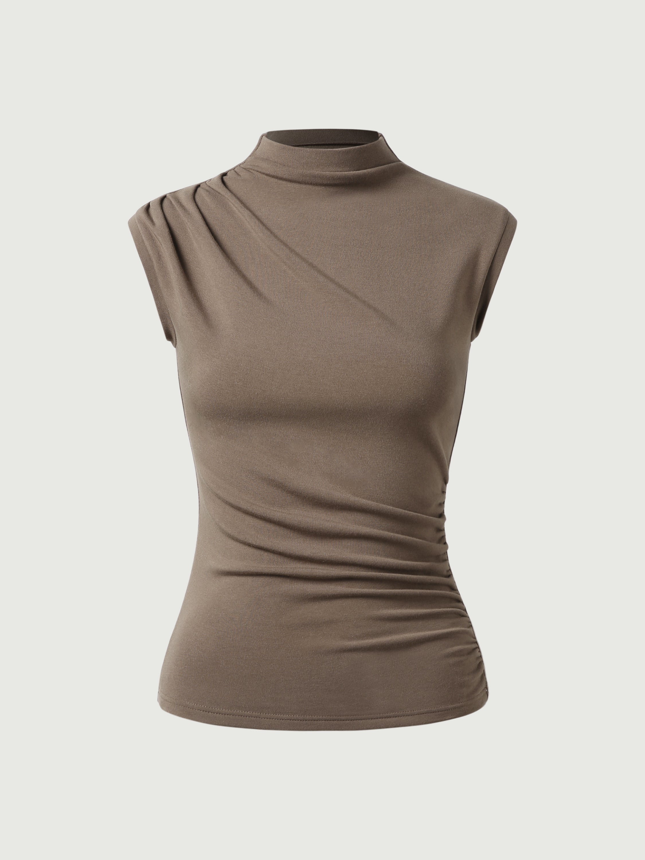 Haut à col montant Eco-Mousse®2.0 à fronces asymétriques Mocha – Femmes > Hauts > Débardeurs | FormaLuxe