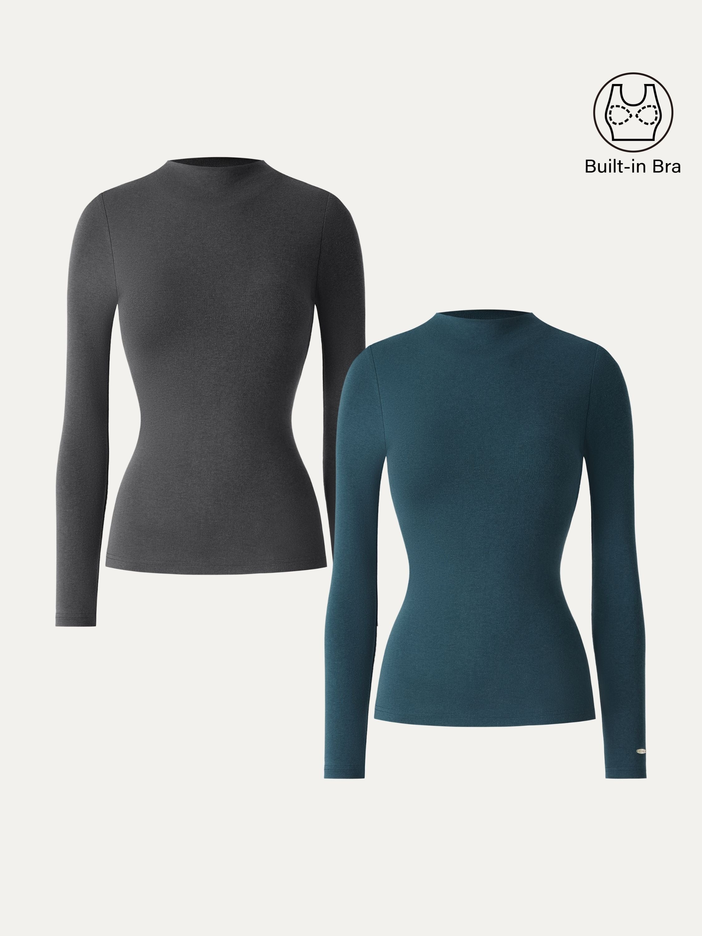 LiteWarm Mockneck Long Sleeve Brami Forest Night – Women > Tops > Bra Tops | FormaLuxe