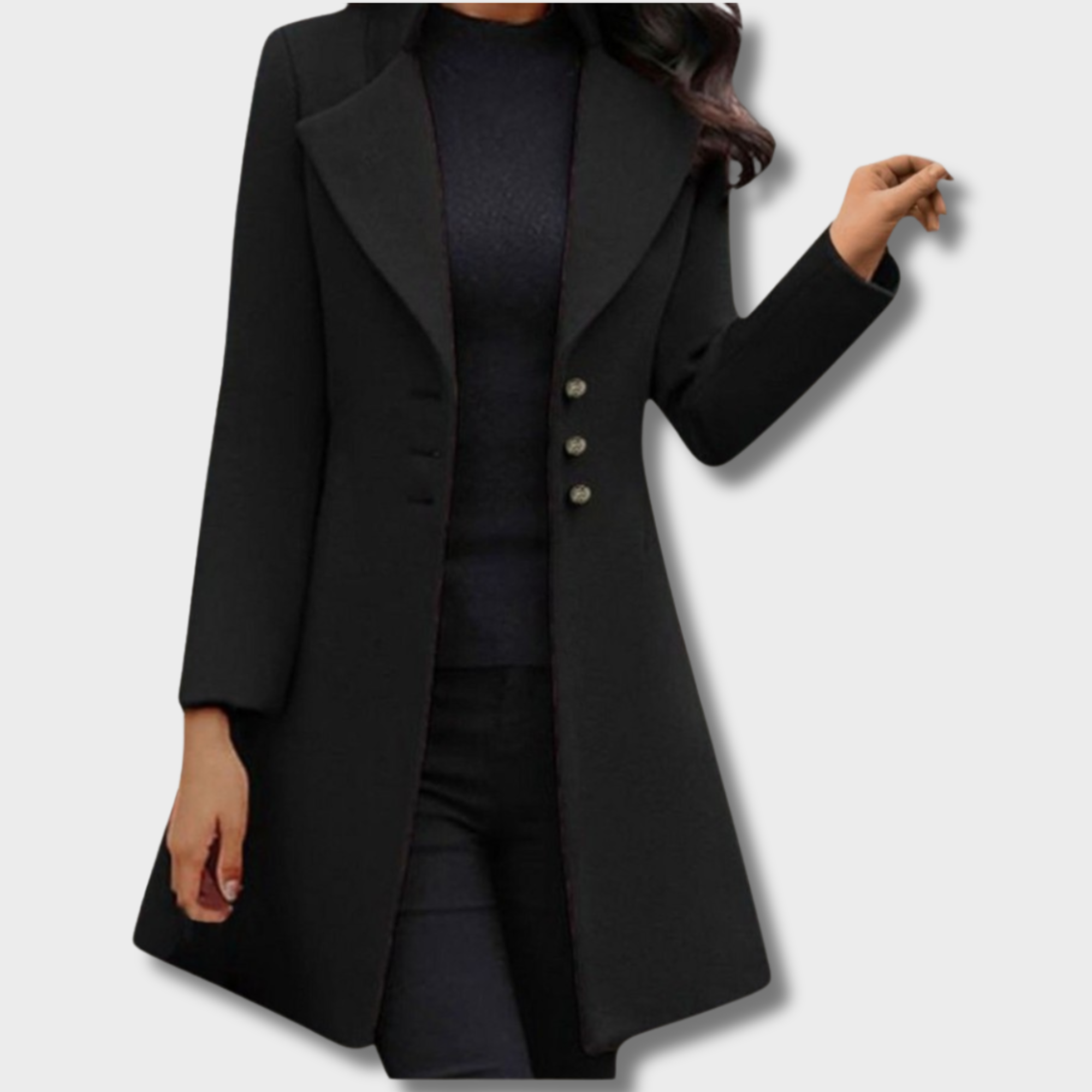 Venzi | Langarmmantel Schwarz – Coat | FormaLuxe