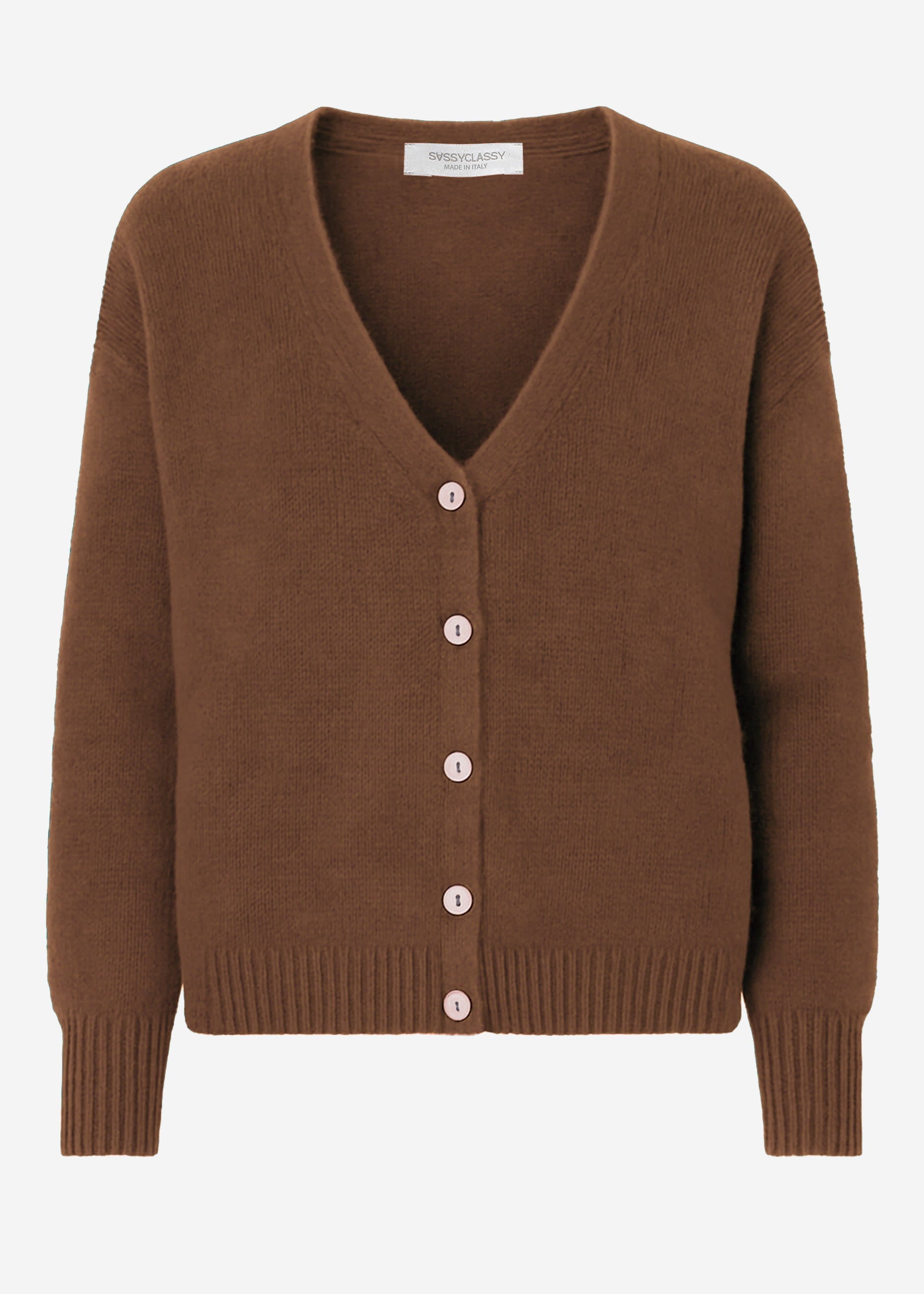 Cardigan mit V-Ausschnitt und Knopfleiste - braun – Bekleidung > Cardigans | FormaLuxe