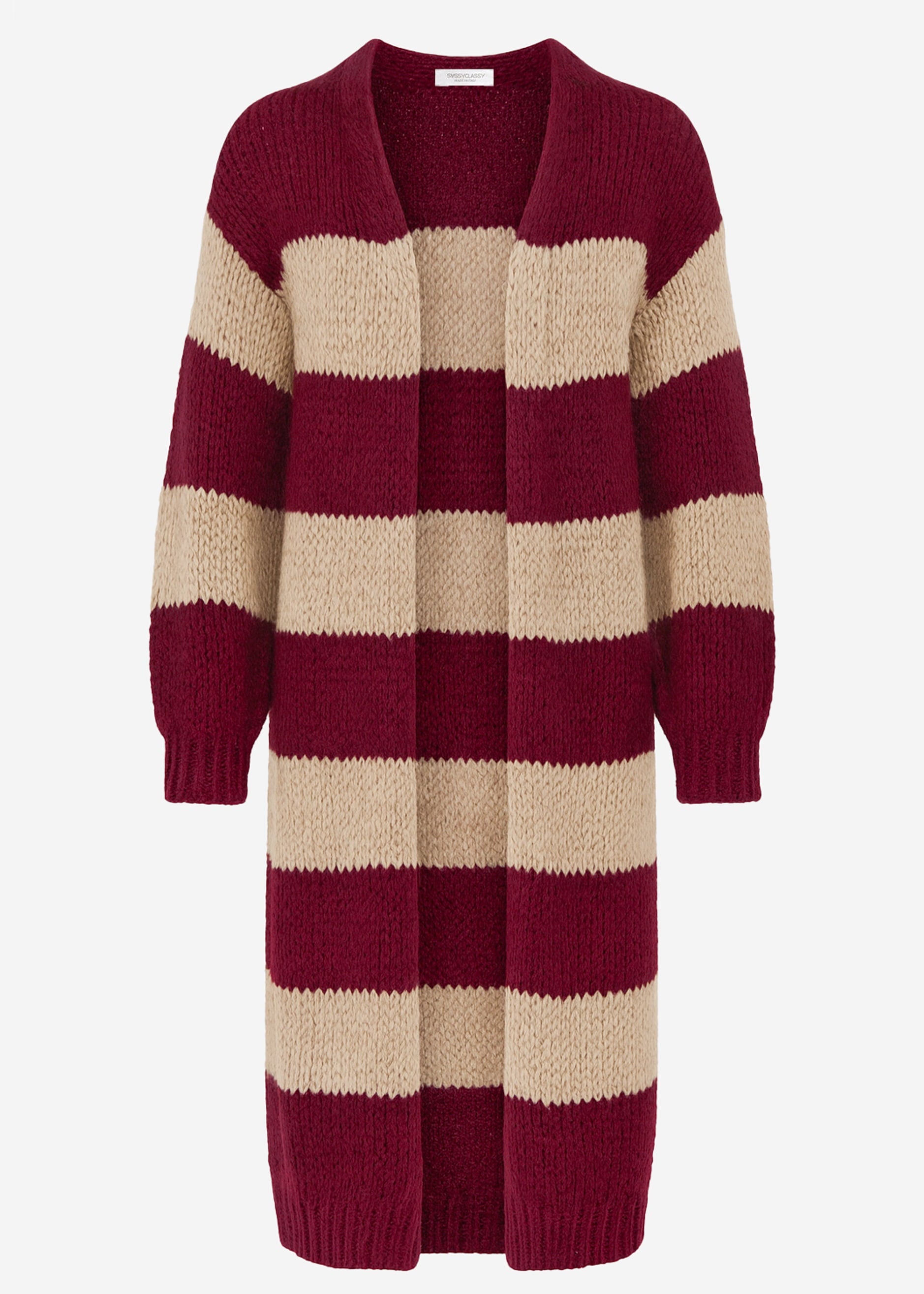 Extra langer Cardigan mit Blockstreifen - burgundy-taupe – Bekleidung > Cardigans | FormaLuxe
