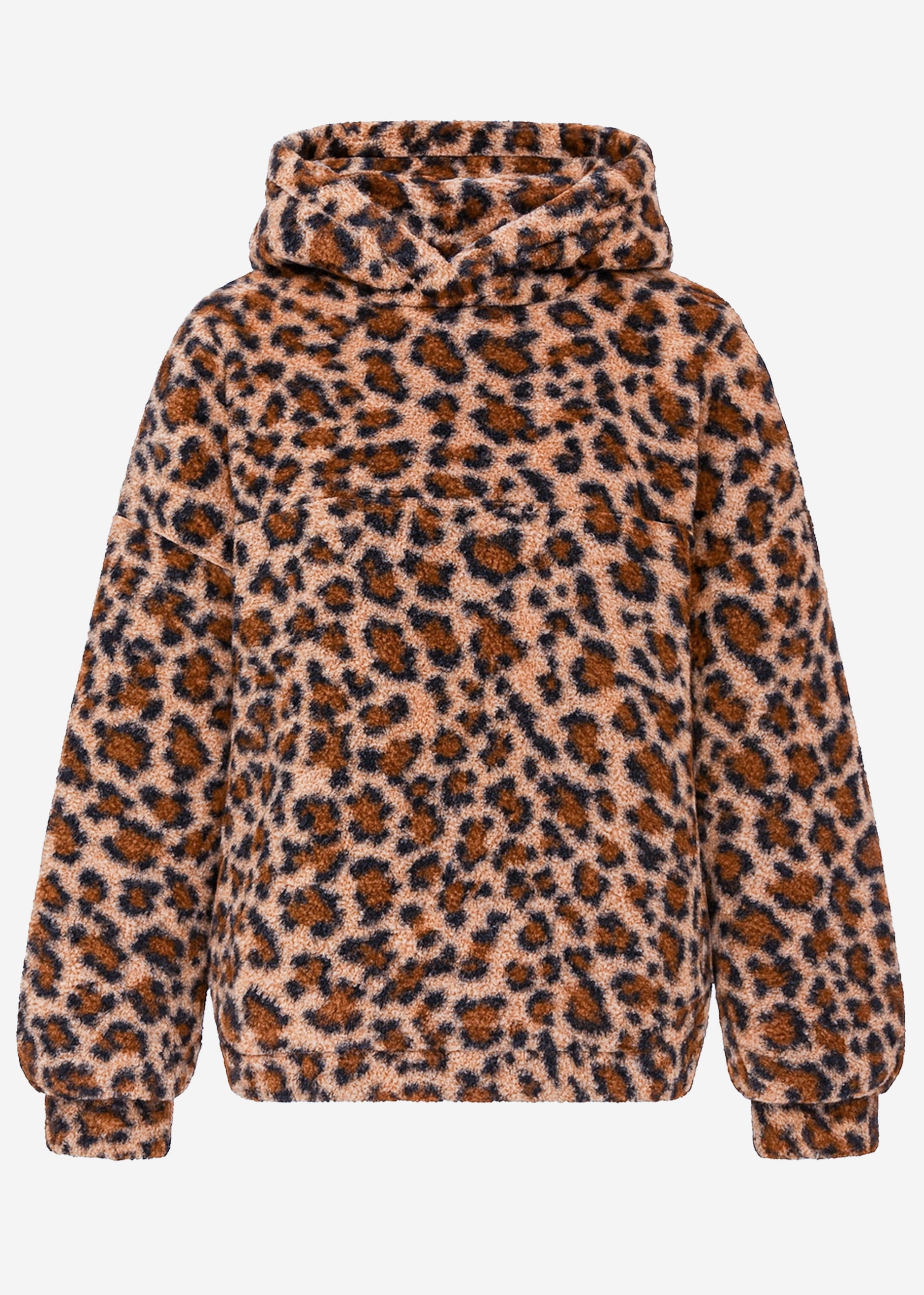 Oversize Teddy Sweatshirt mit Kapuze in Leo-Print - beige – Bekleidung > Hoodies | FormaLuxe