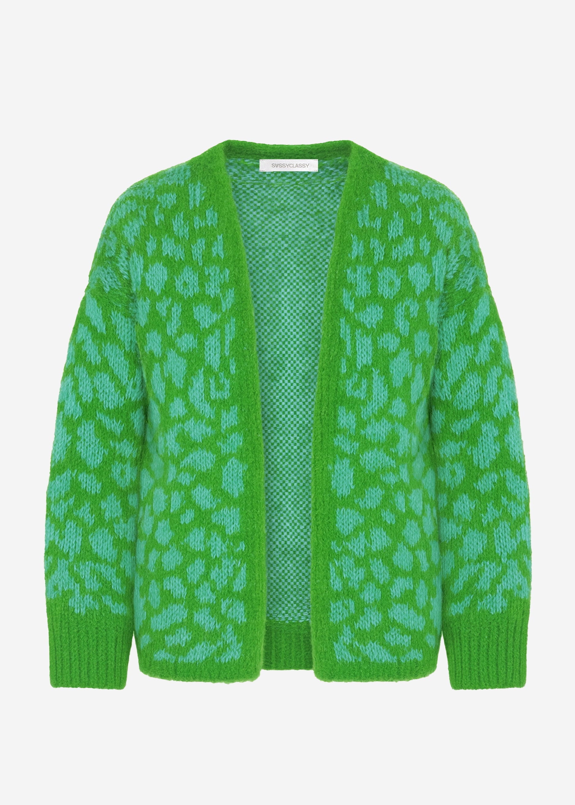 Kurzer Cardigan mit Leo-Print - grün-blau – Bekleidung > Cardigans | FormaLuxe