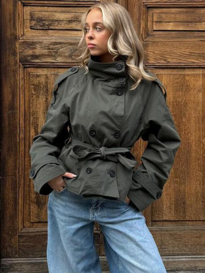 Milena | Short Belted Trench Coat Khaki – Cath | Short Belted Trench Coat | FormaLuxe