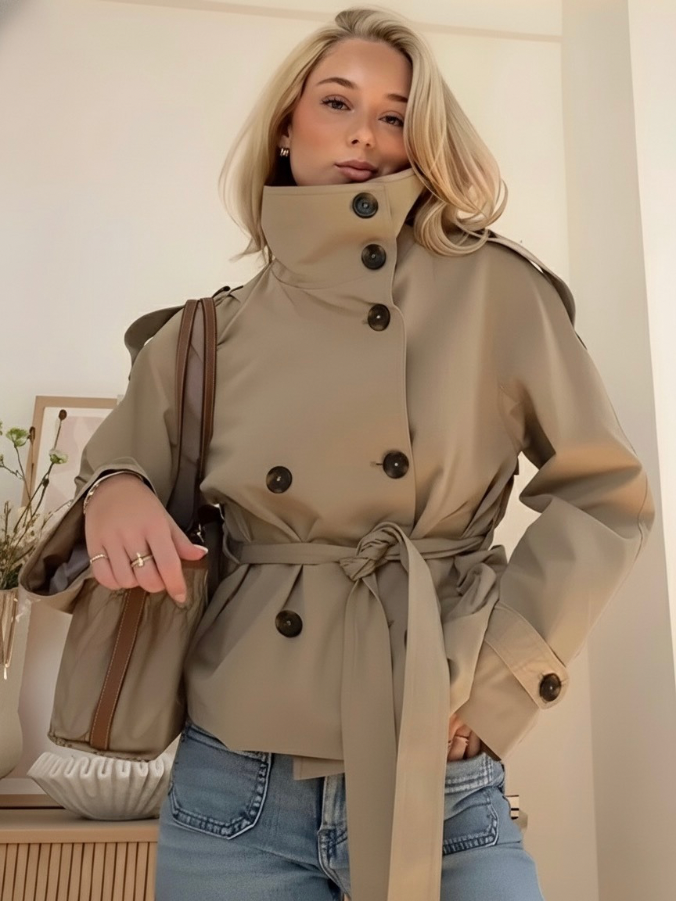 Milena | Short Belted Trench Coat Khaki – Cath | Short Belted Trench Coat | FormaLuxe