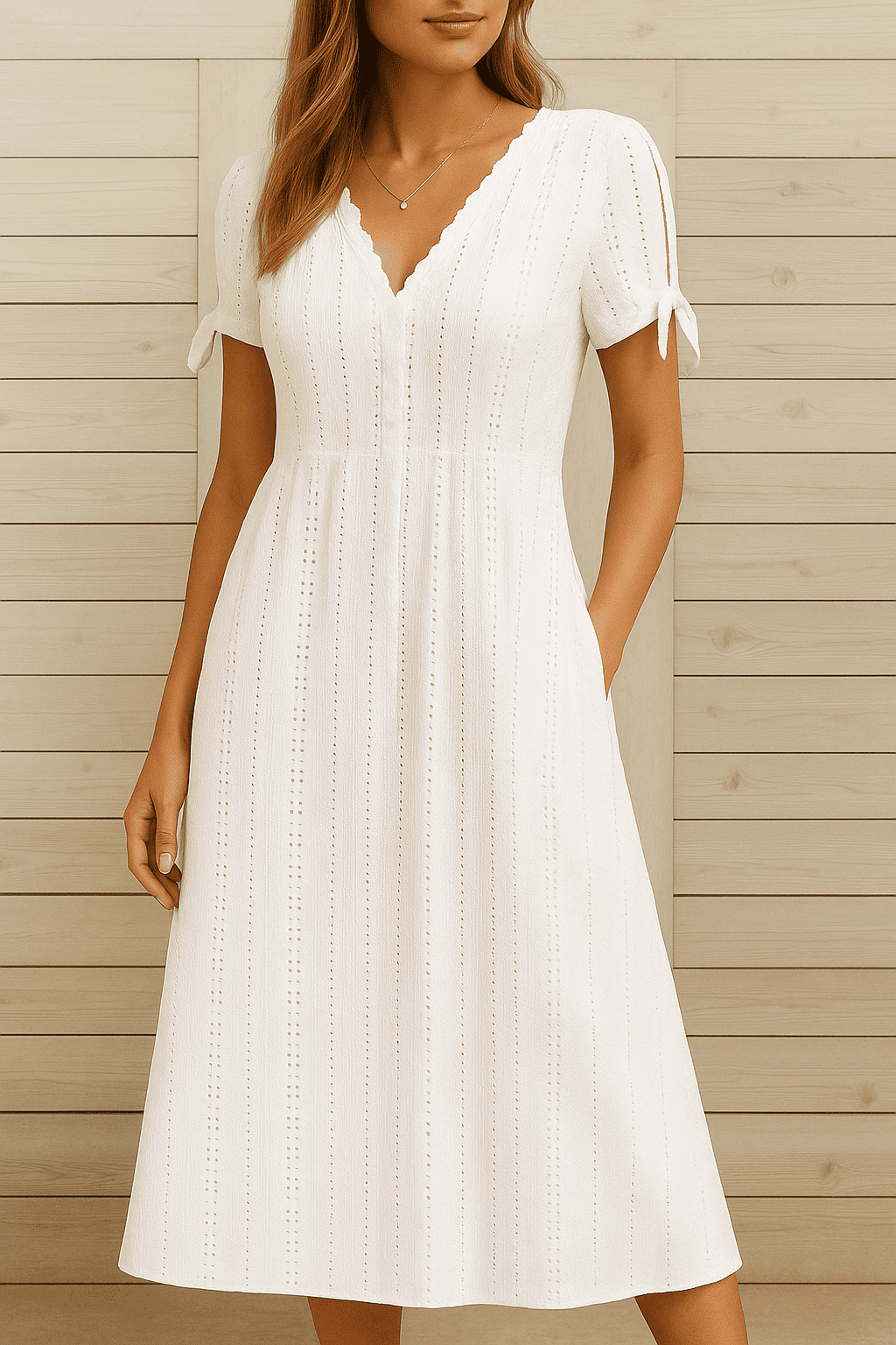 Elegantes Kleid mit V-Ausschnitt – Jetzt 2 zum Preis von 1 Weiß – Kleidung & Accessoires | FormaLuxe