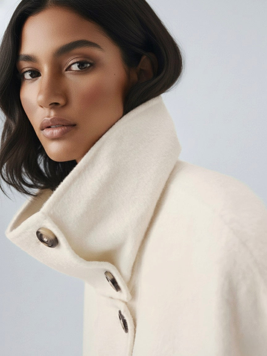 Amaya | Manteau long élégant à col montant Blanc | FormaLuxe