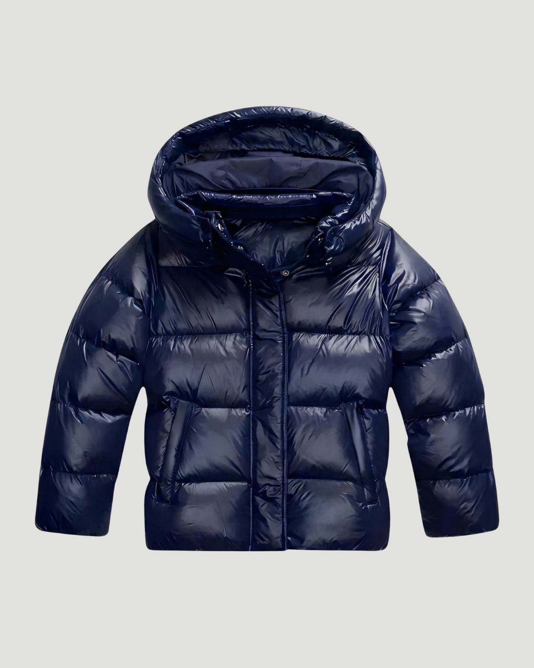 Copenhague | Doudoune à capuche brillante Bleu | FormaLuxe