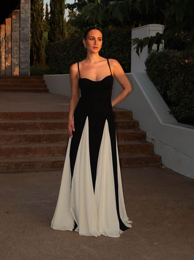 Charlotte | Ärmelloses Maxikleid Schwarz & Weiß | FormaLuxe