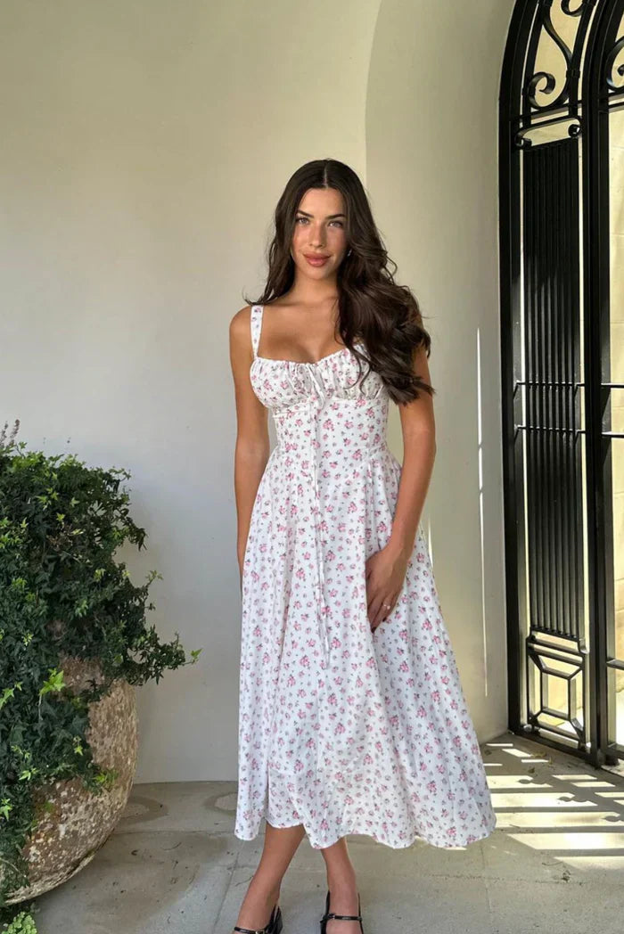 Meredith | Midi-Kleid mit Korsett Weiß | FormaLuxe