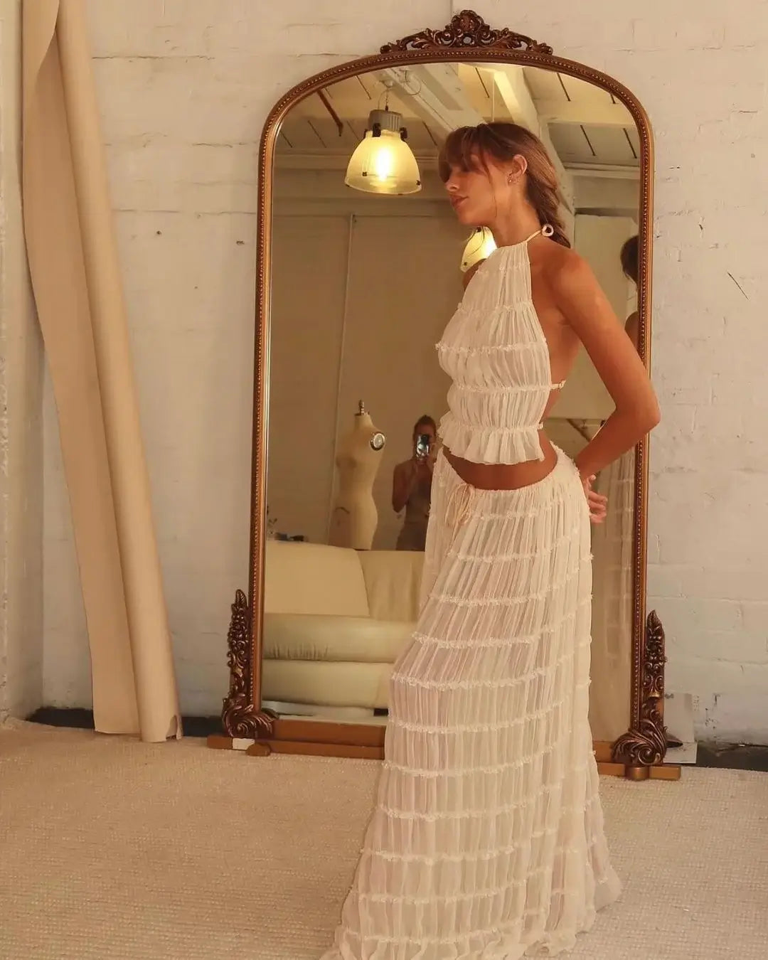 Beatrice | Bohemian Rüschen-Set Creme | FormaLuxe