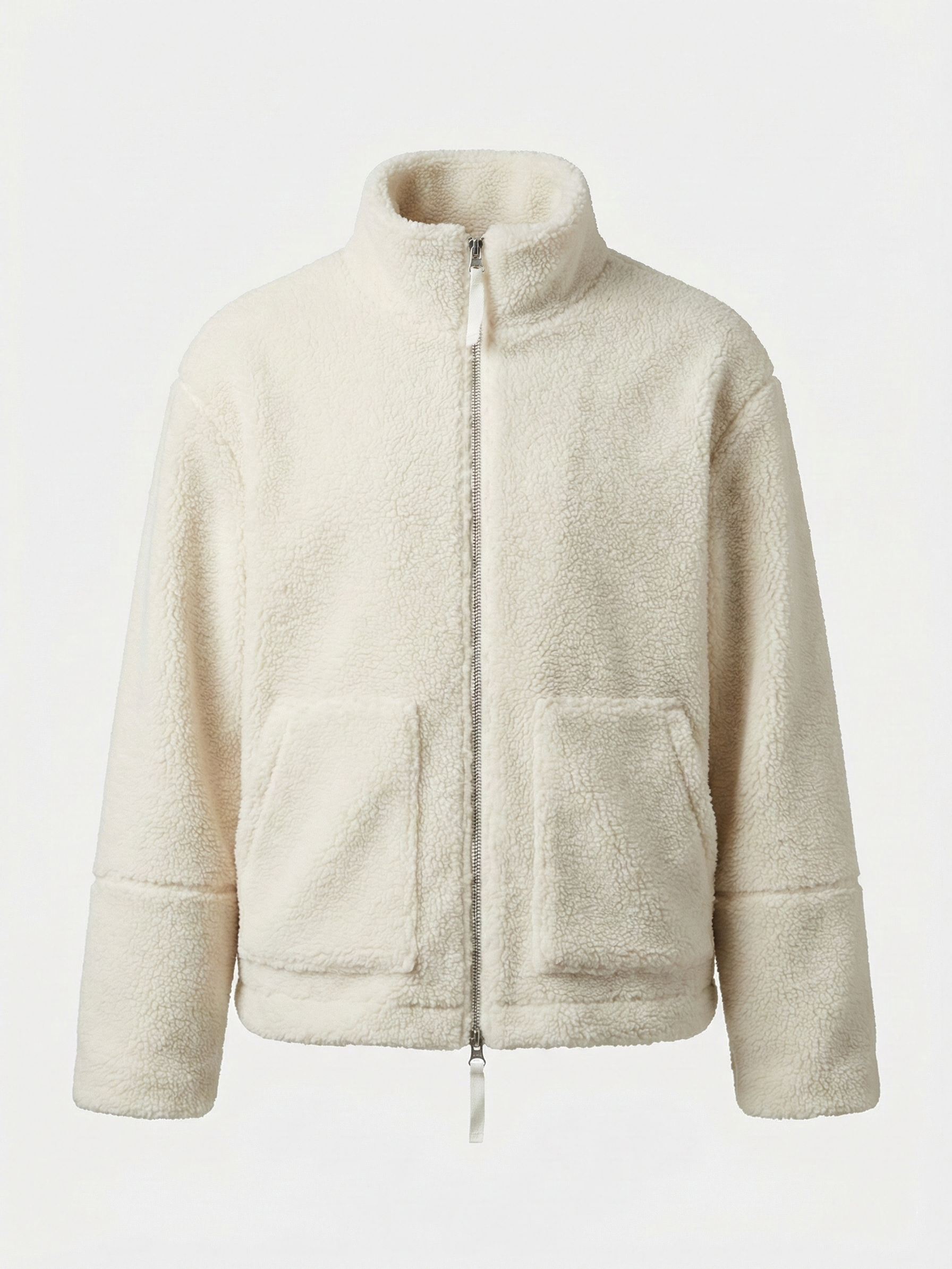 Maddy | Veste imperméable zippée en polaire Teddy à col montant Blanc | FormaLuxe
