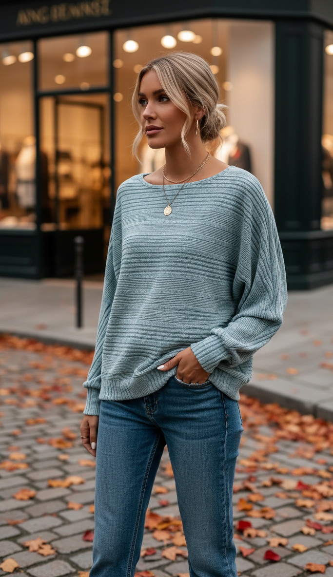 Leichter Strickpullover mit lockerem Schnitt – Sage Mist Blau | FormaLuxe