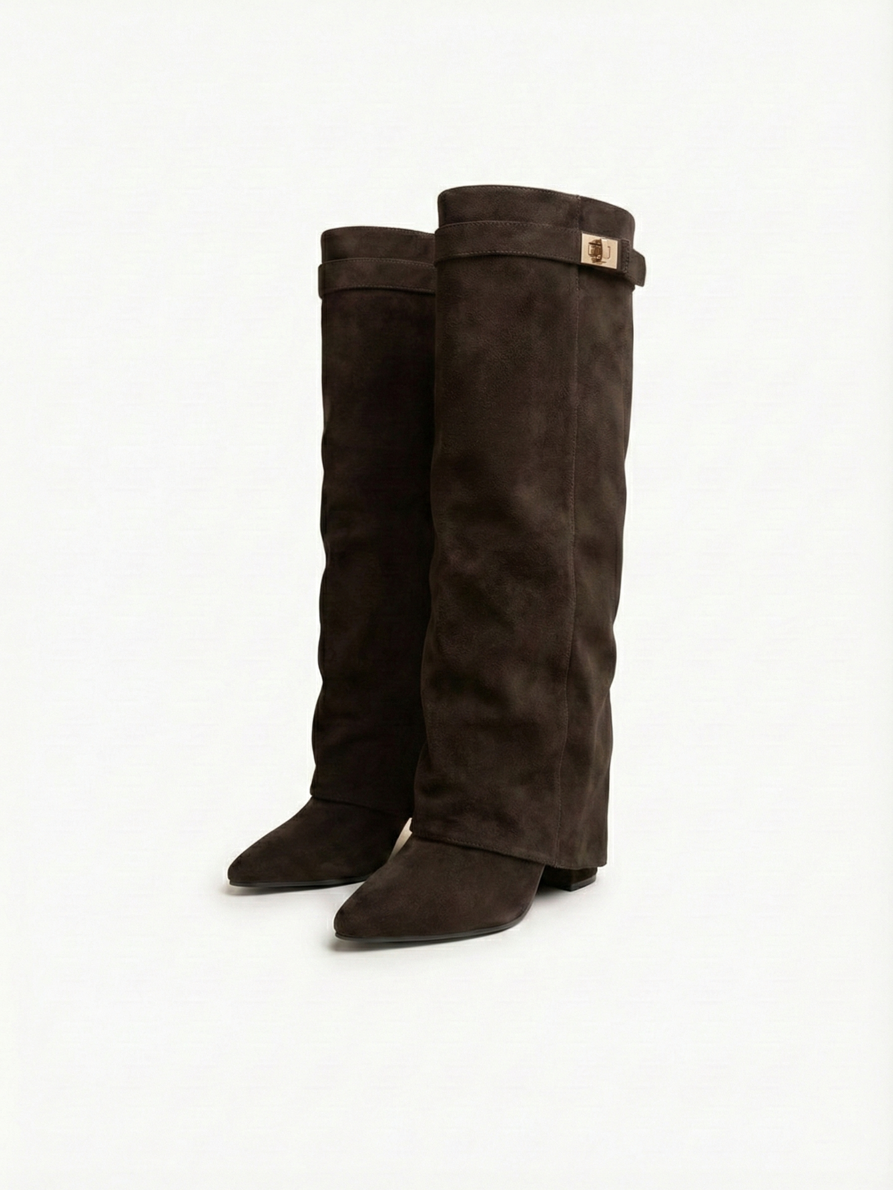 Bottes hautes en daim pour femmes, tige droite fine et bout pointu Noir | FormaLuxe