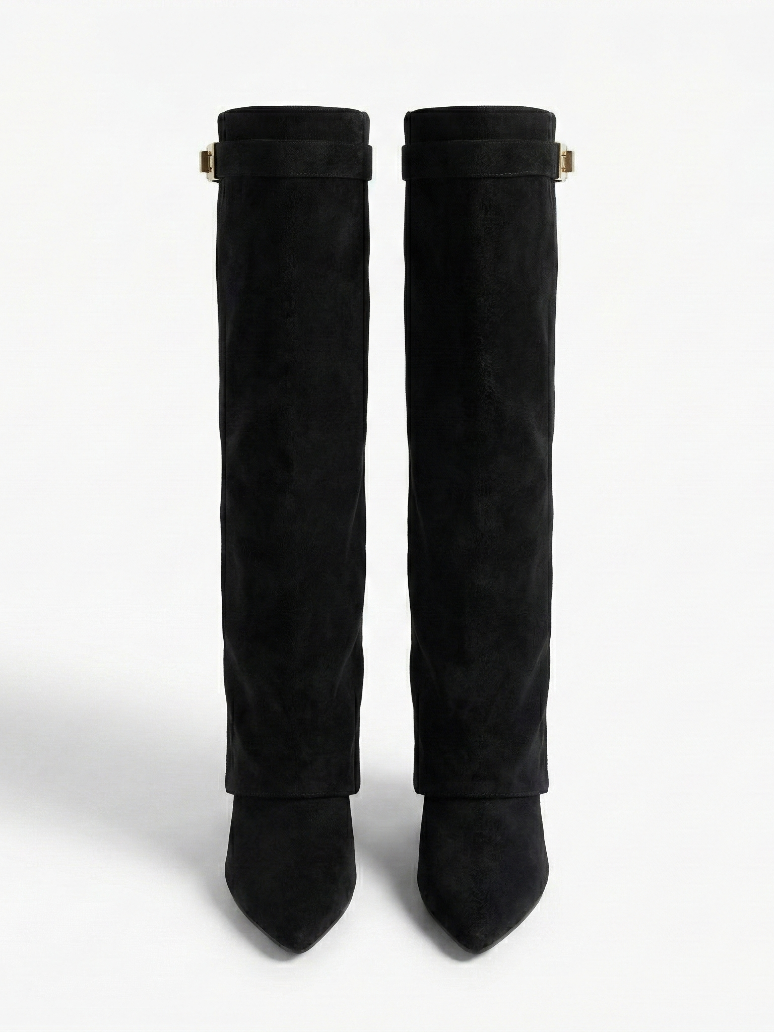 Bottes hautes en daim pour femmes, tige droite fine et bout pointu Noir | FormaLuxe