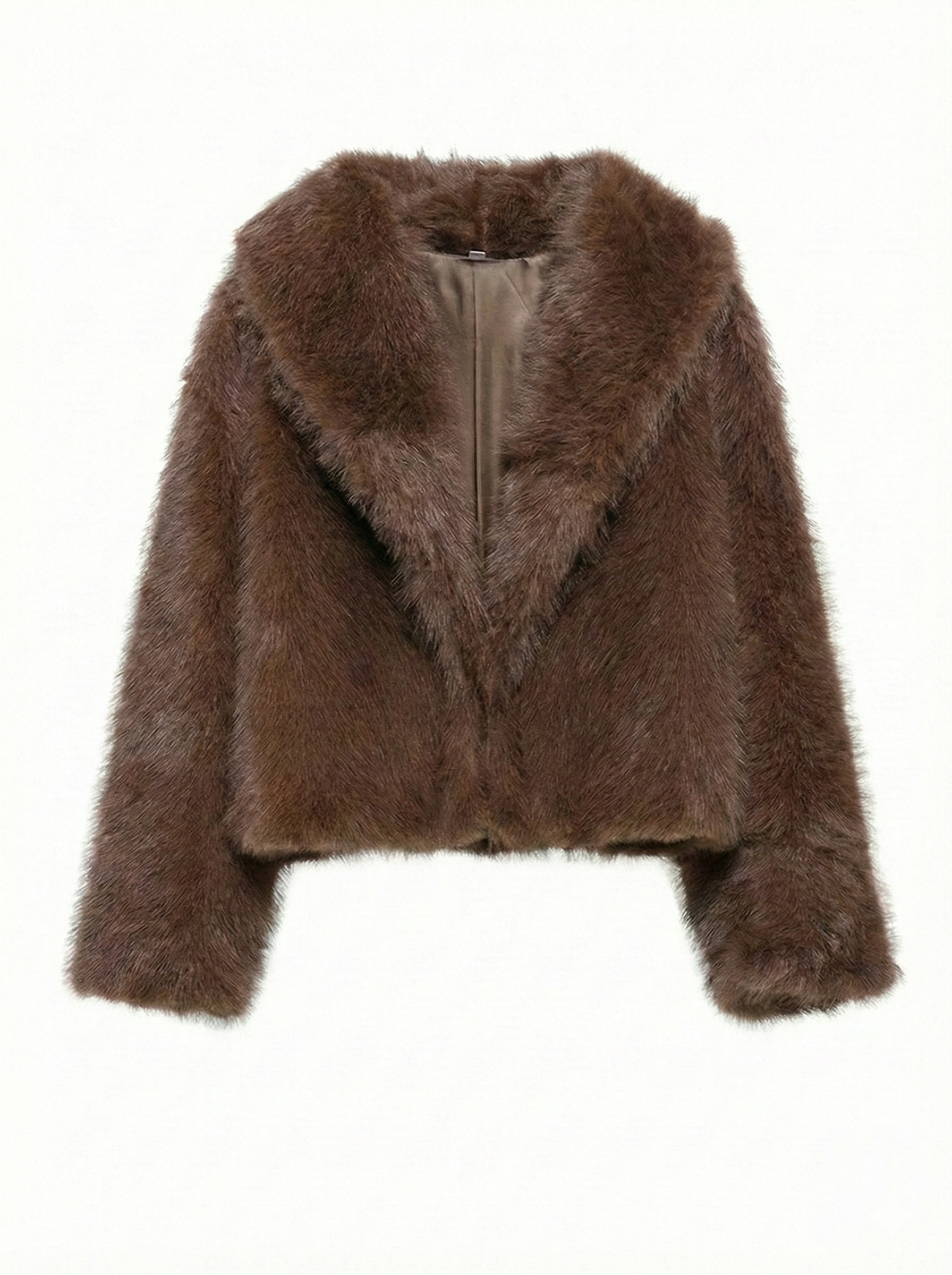Ayla | Veste courte en fausse fourrure à large col Brun | FormaLuxe