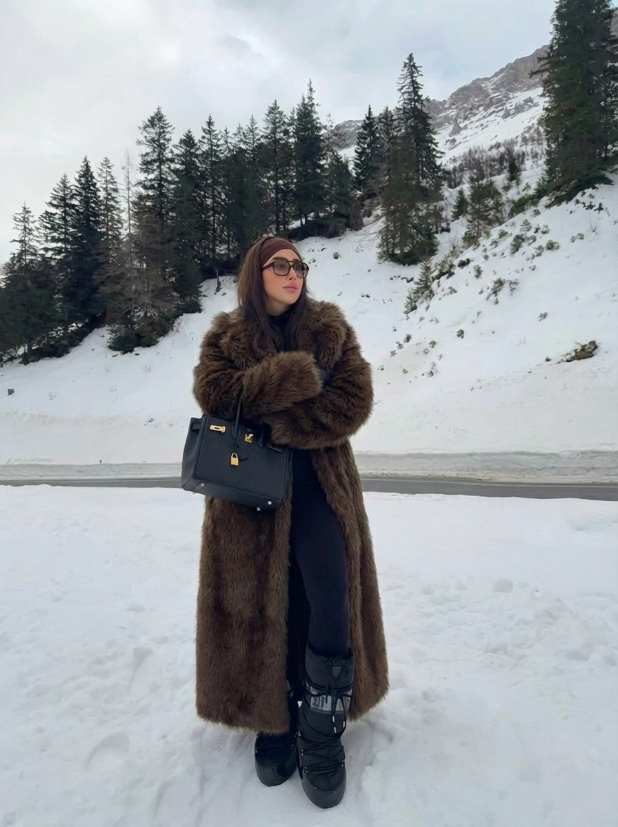 Erin | Manteau d'hiver long en fausse fourrure Brun | FormaLuxe