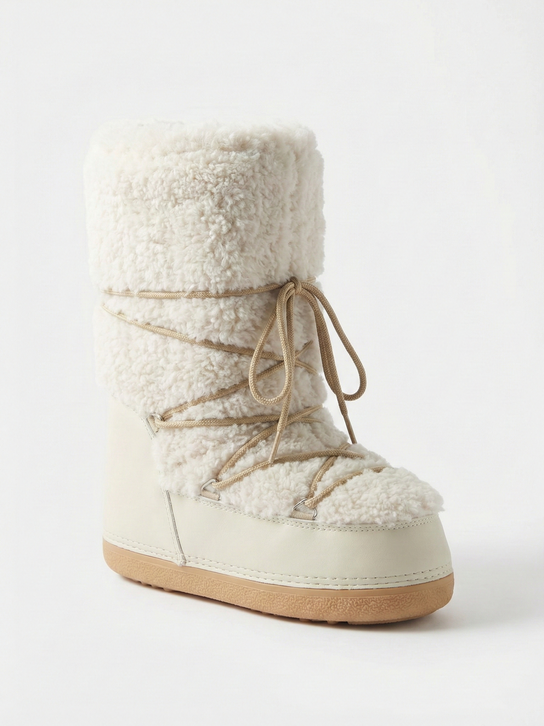 Bottes hautes confortables à lacets couleur crème pour femmes Blanc cassé – Bottes de neige confortables à lacets, couleur crème, pour femmes | FormaLuxe