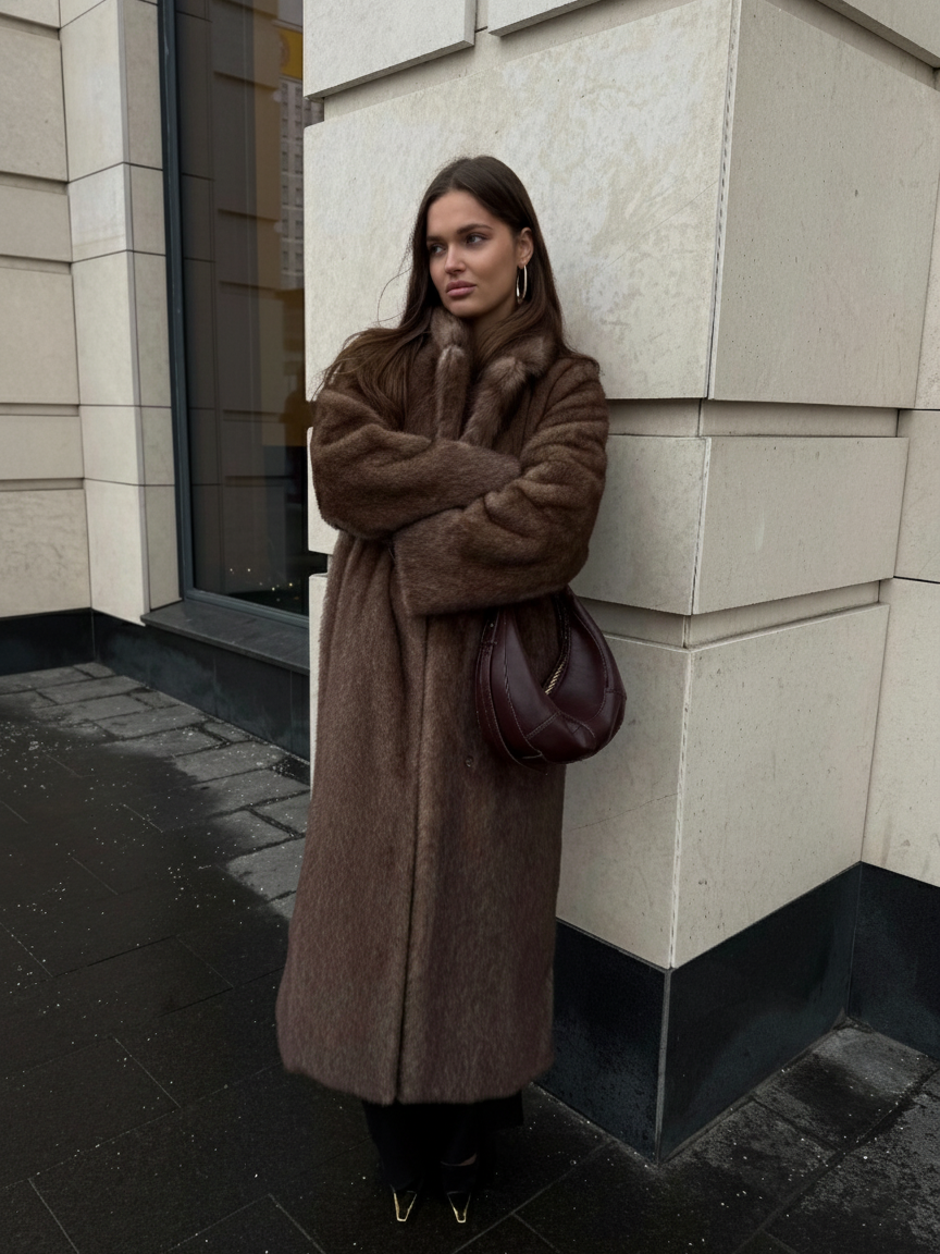 Erin | Manteau d'hiver long en fausse fourrure Brun | FormaLuxe