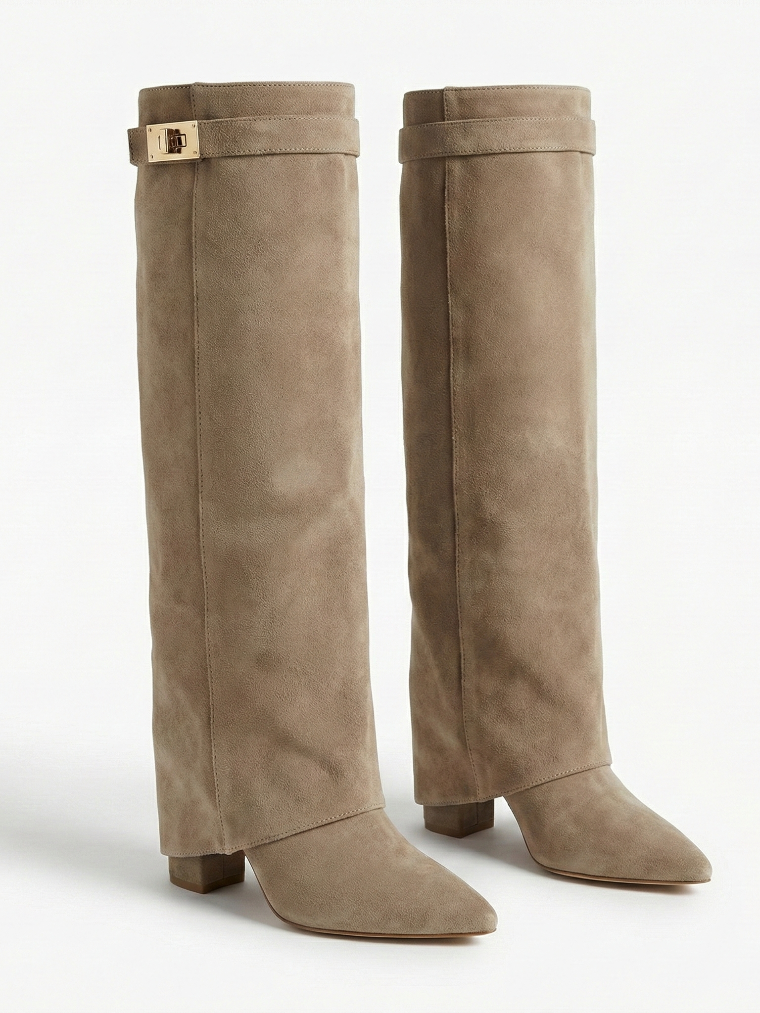 Bottes hautes en daim pour femmes, tige droite fine et bout pointu Noir | FormaLuxe