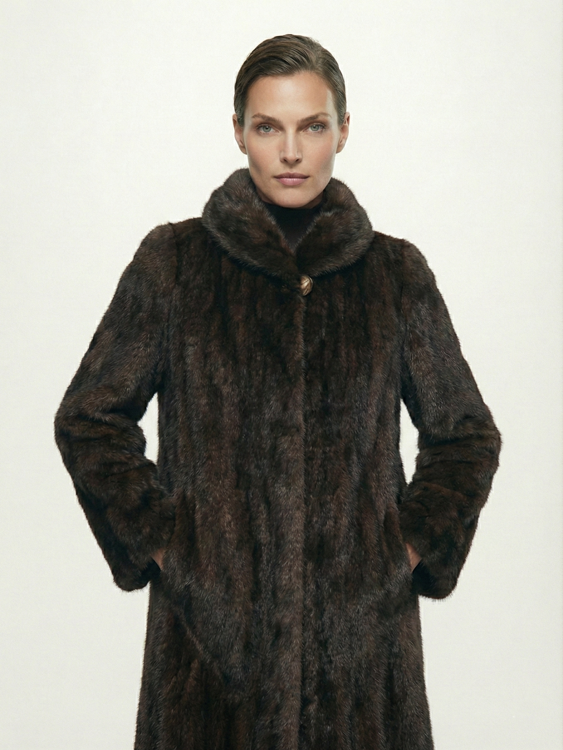 Scarlet | Manteau maxi en fausse fourrure Brun foncé | FormaLuxe