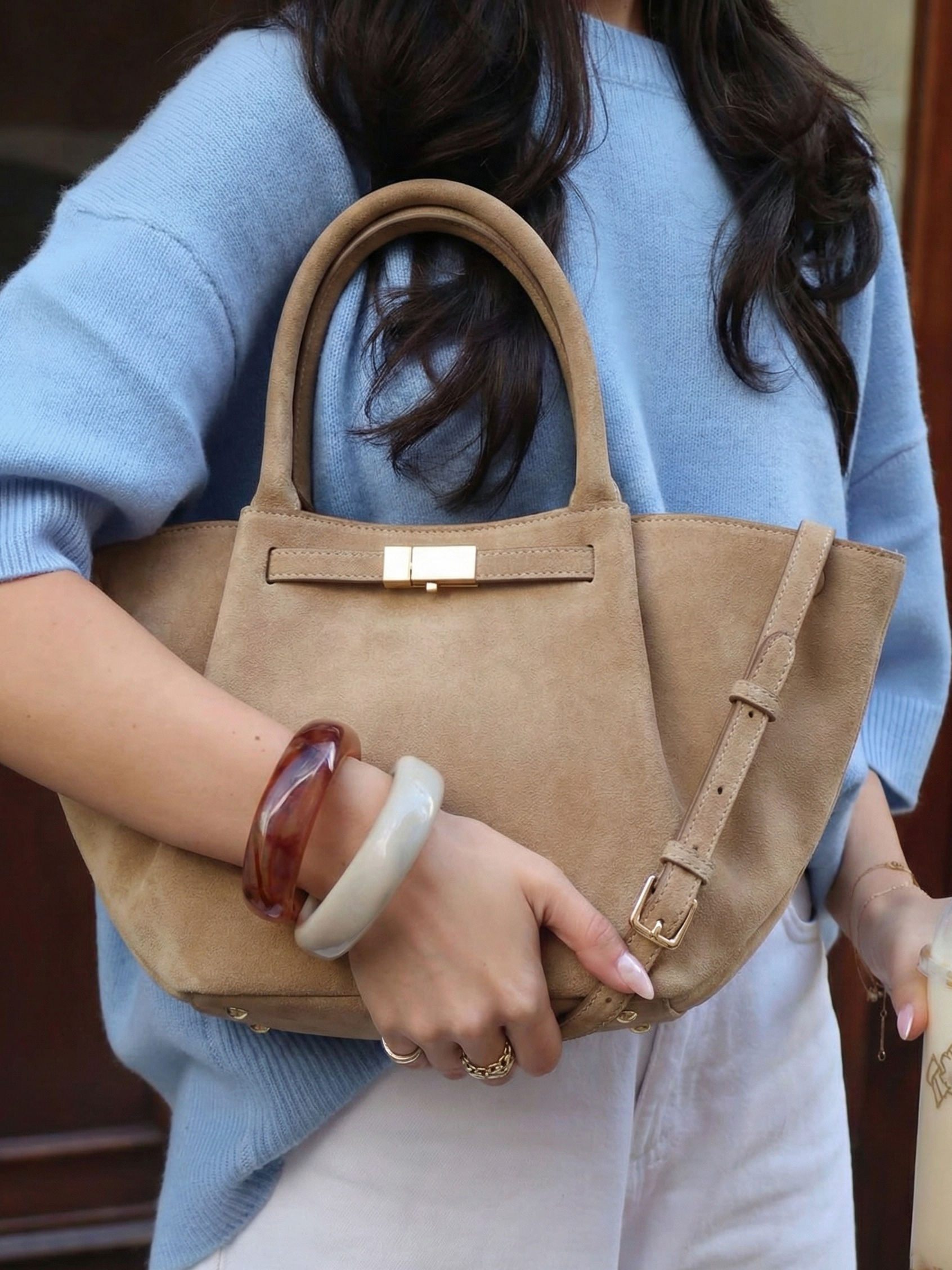 Ava | Suede Handle Bag Dark Brown | FormaLuxe