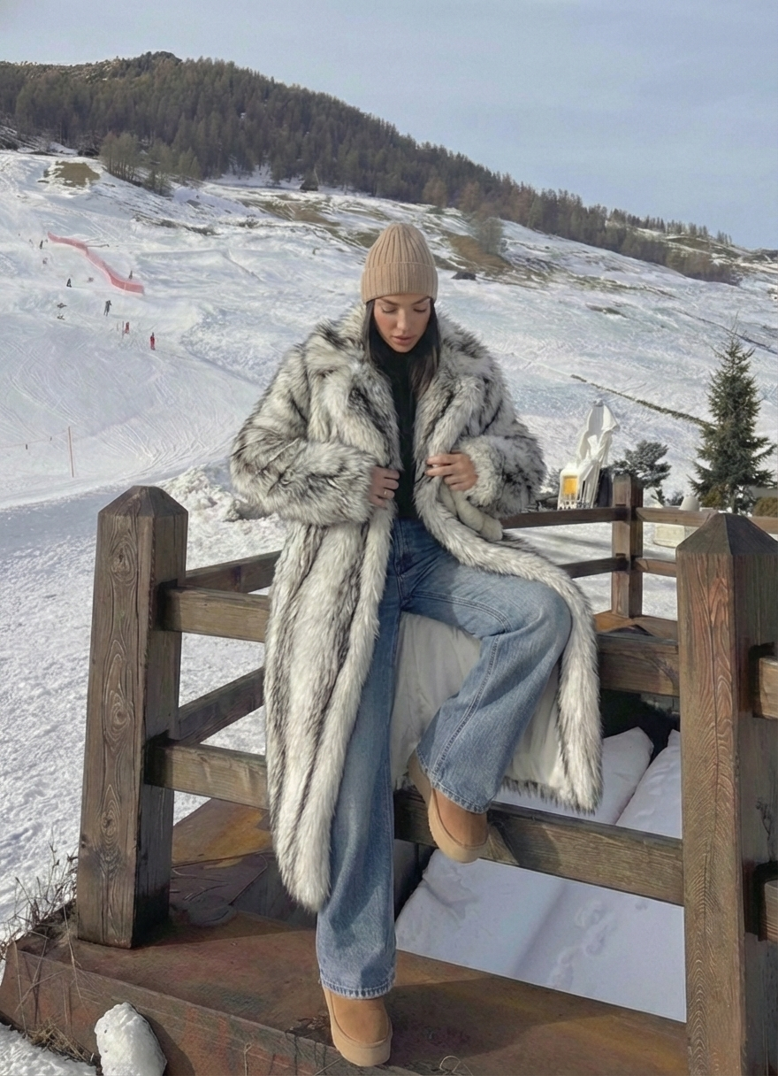 Aliza | Manteau long en fausse fourrure tendance Blanc cassé | FormaLuxe