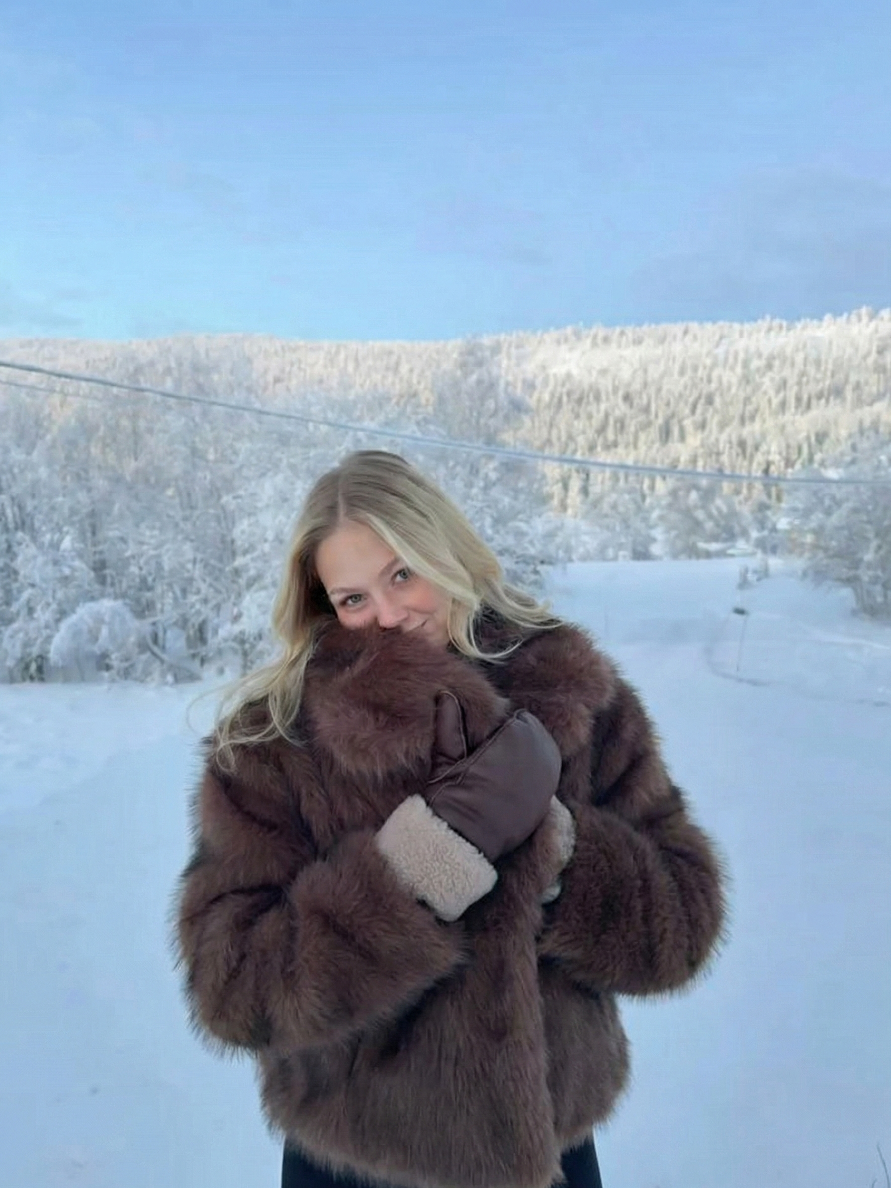 Ayla | Veste courte en fausse fourrure à large col Brun | FormaLuxe