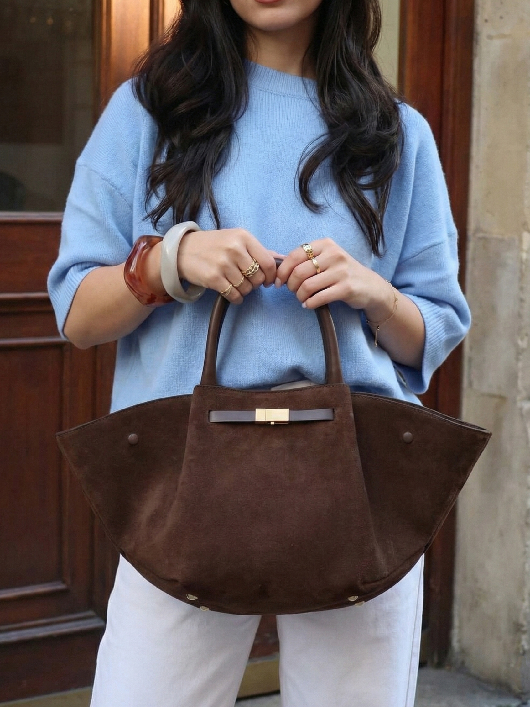 Ava | Suede Handle Bag Dark Brown | FormaLuxe