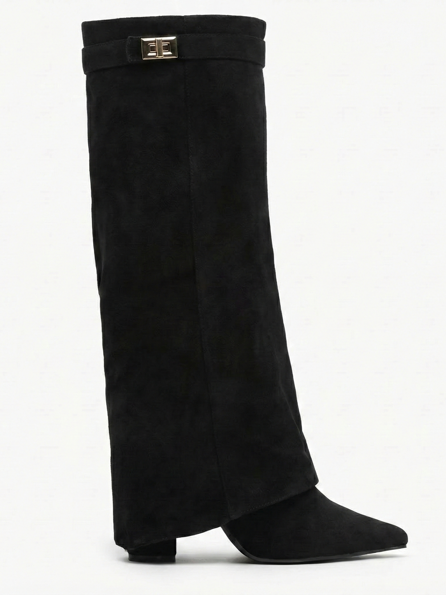 Bottes hautes en daim pour femmes, tige droite fine et bout pointu Noir | FormaLuxe
