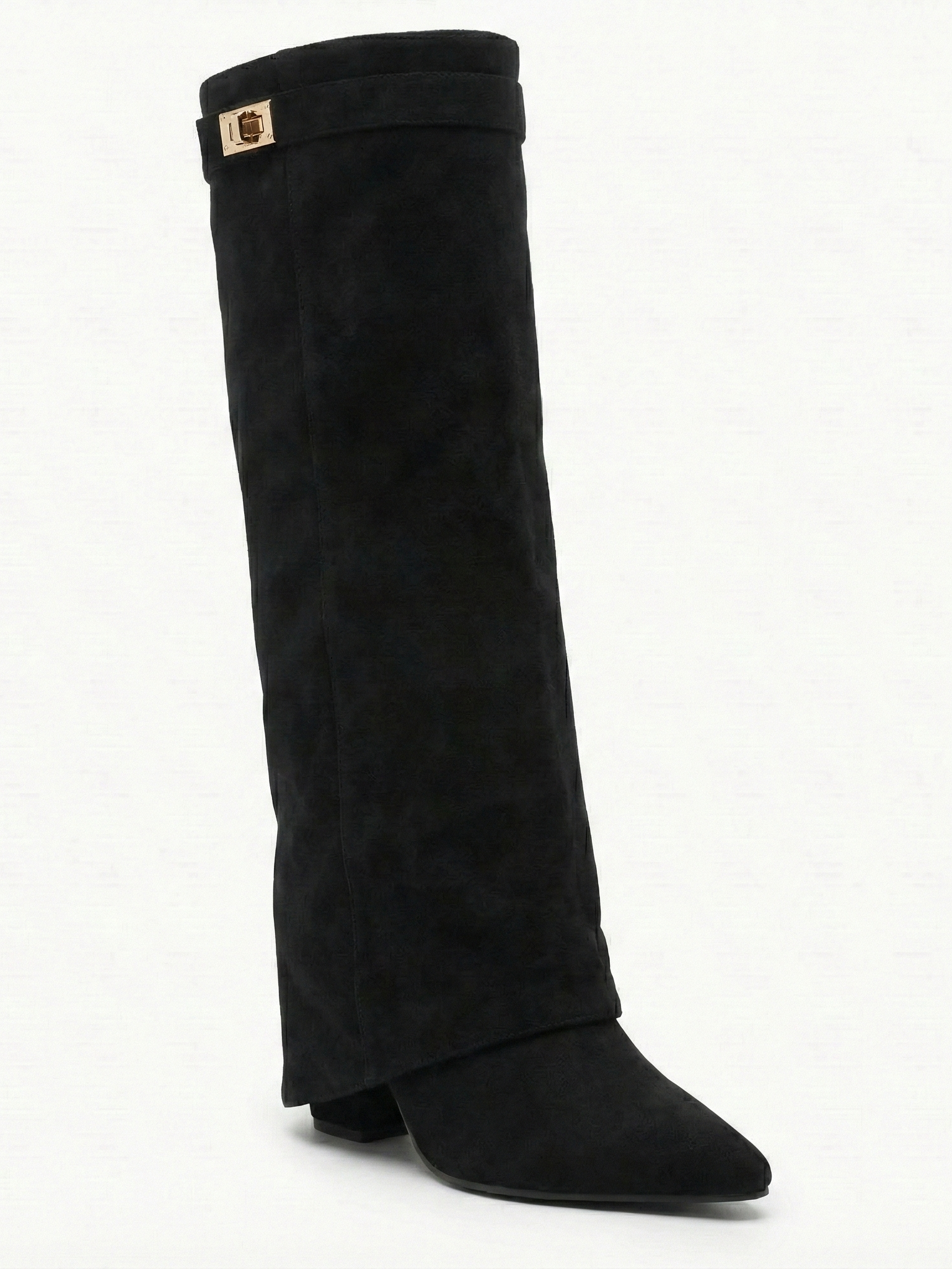 Bottes hautes en daim pour femmes, tige droite fine et bout pointu Noir | FormaLuxe