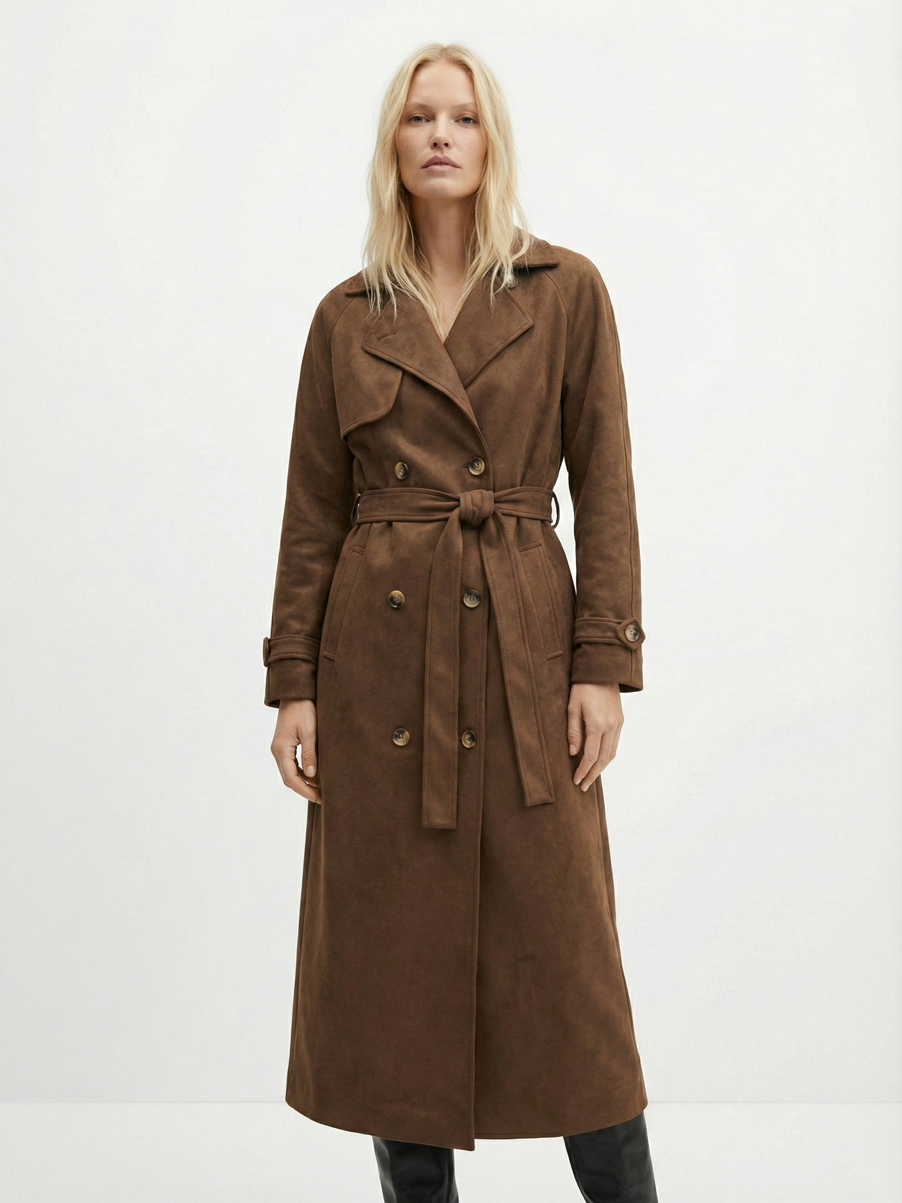 Molly | Long trench-coat en daim ceinturé Brun | FormaLuxe