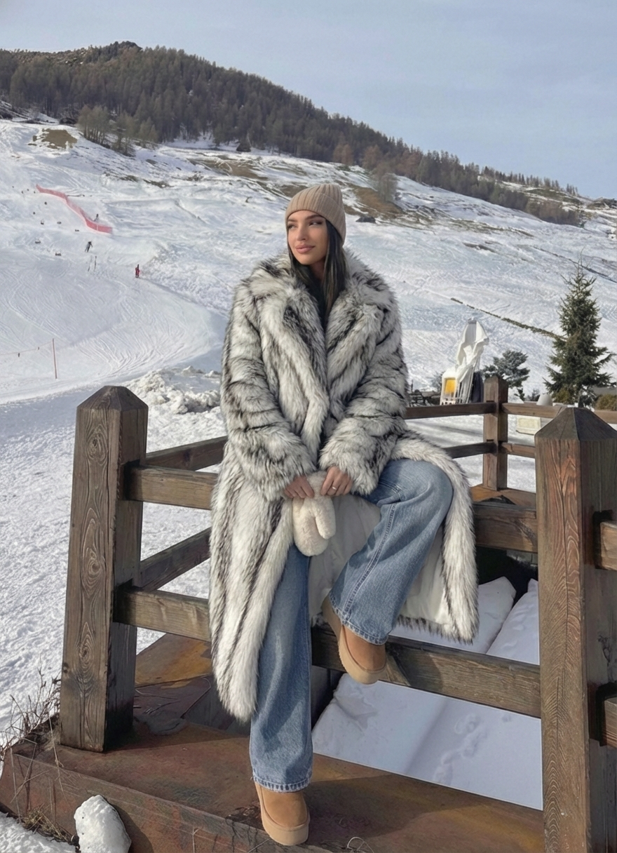Aliza | Manteau long en fausse fourrure tendance Blanc cassé | FormaLuxe