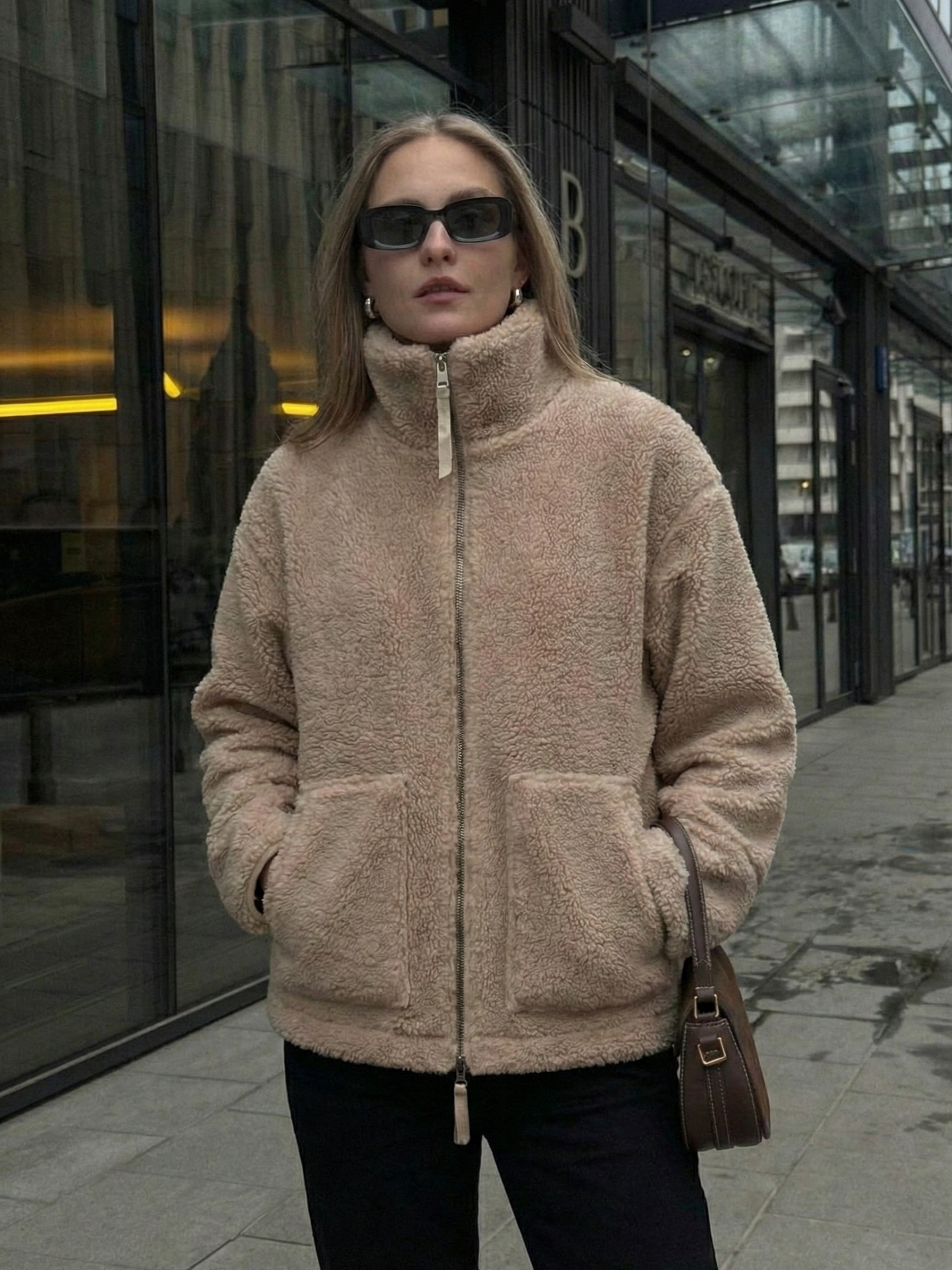 Maddy | Veste imperméable zippée en polaire Teddy à col montant Blanc | FormaLuxe
