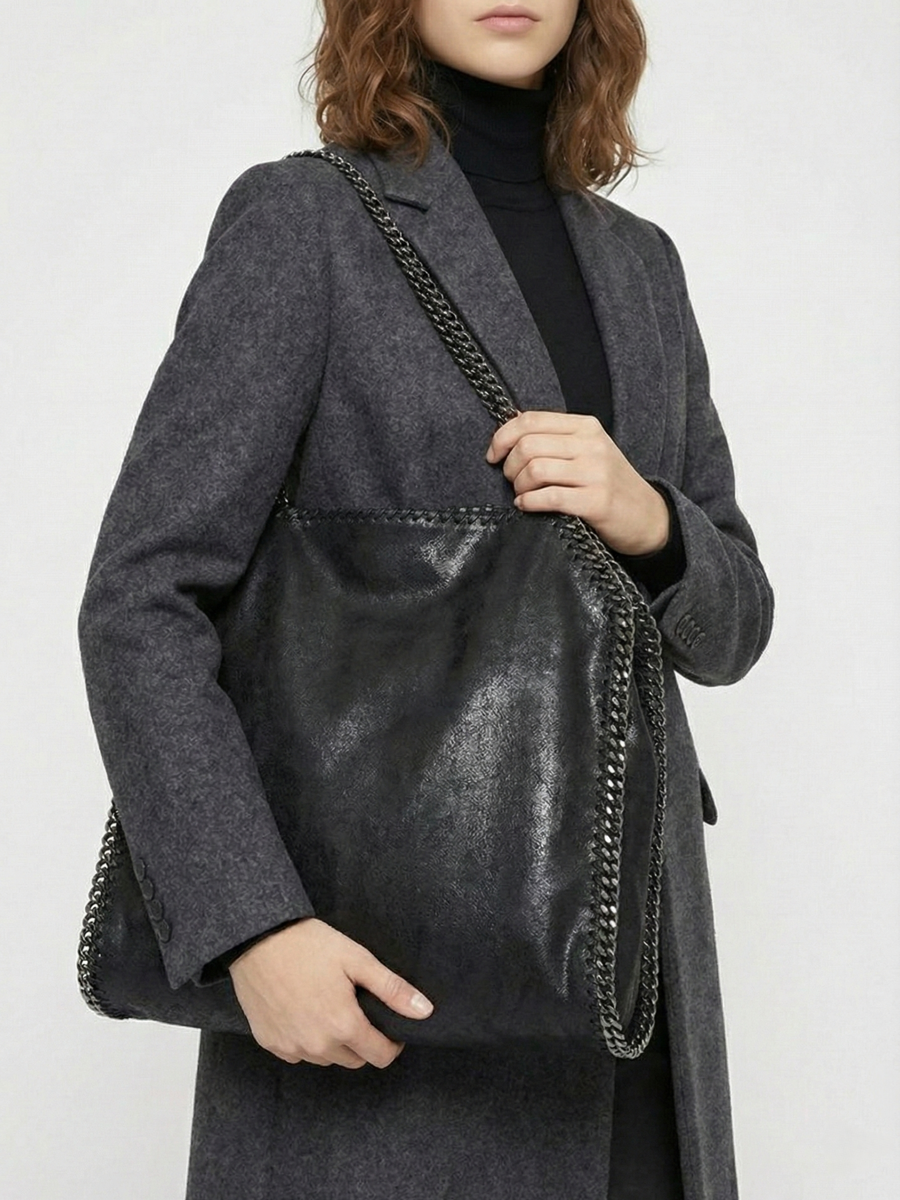 Skyla | Chain Strap Soft Faux Leather Tote Bag Black | FormaLuxe