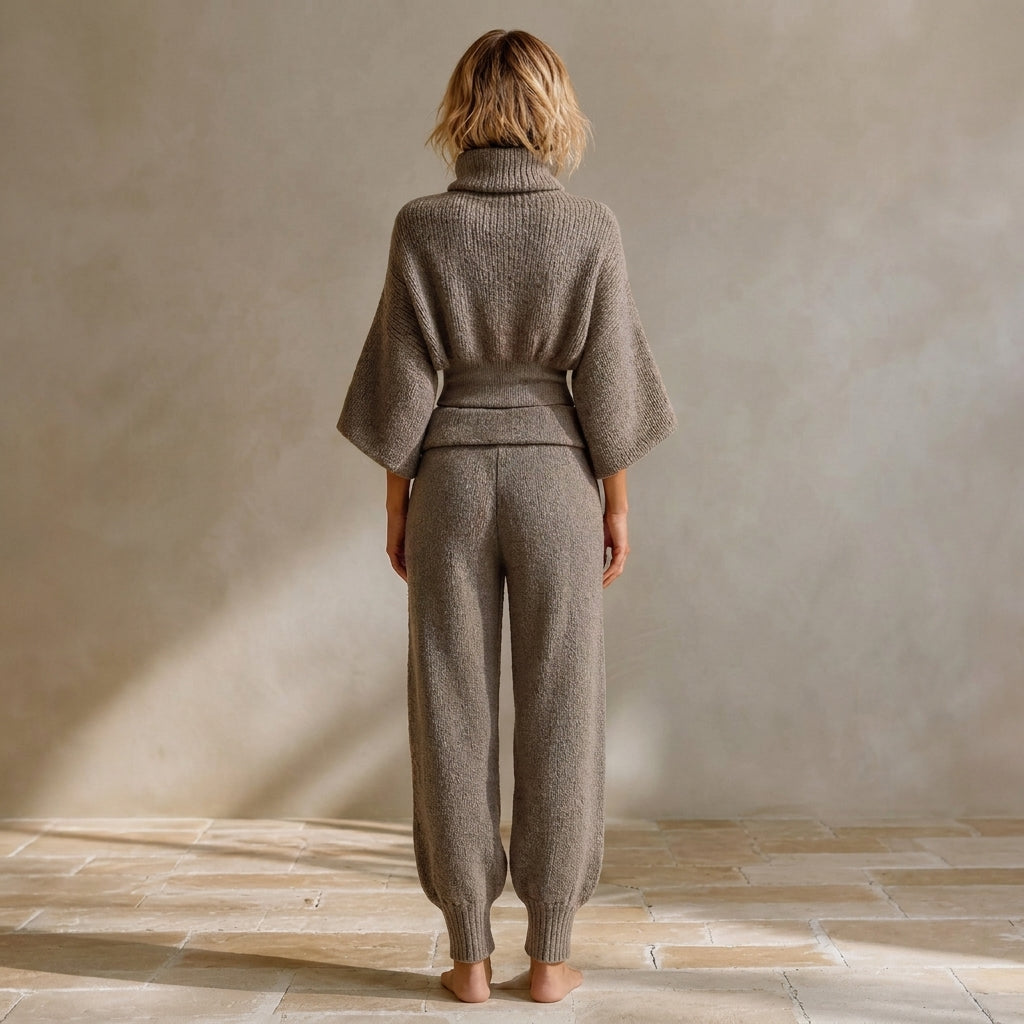 Aveline | Zweiteiliges Strick-Set mit Stehkragen & weiter Hose