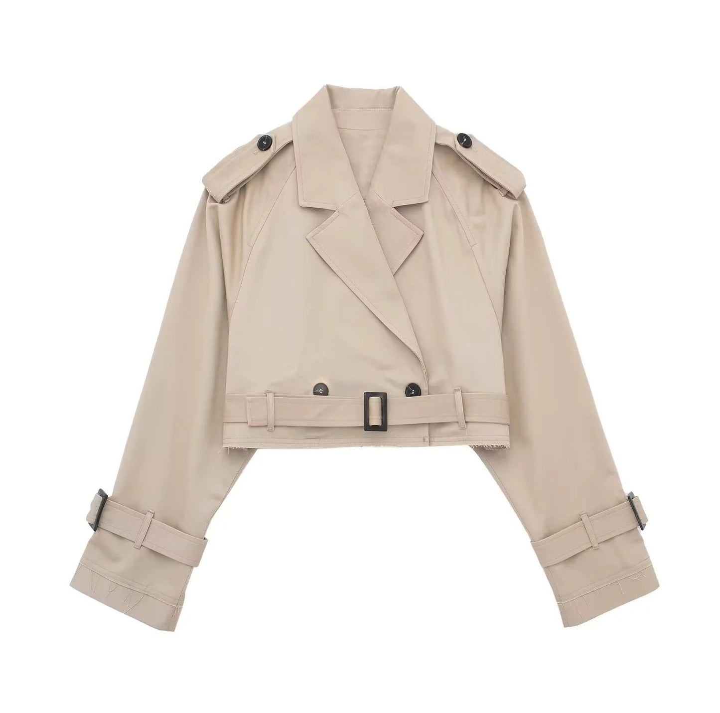 Lylah | Cropped Belted Trench Coat Khaki | FormaLuxe