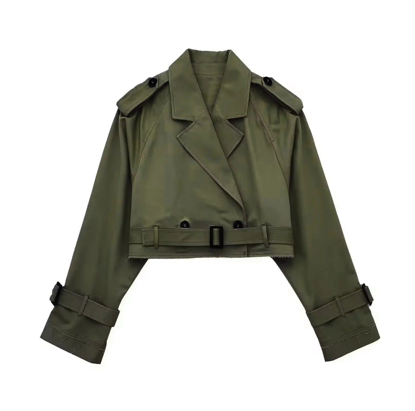 Lylah | Cropped Belted Trench Coat Khaki | FormaLuxe