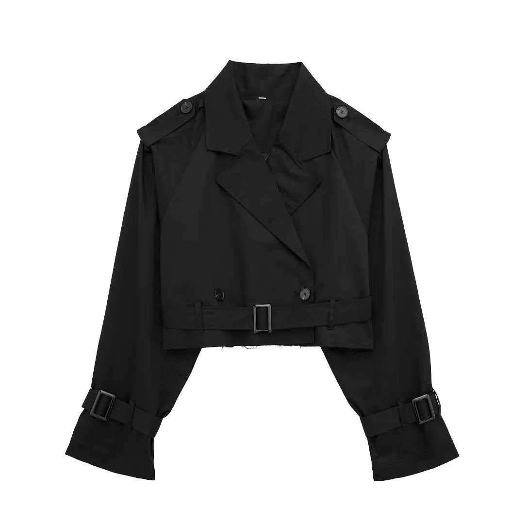 Lylah | Cropped Belted Trench Coat Khaki | FormaLuxe