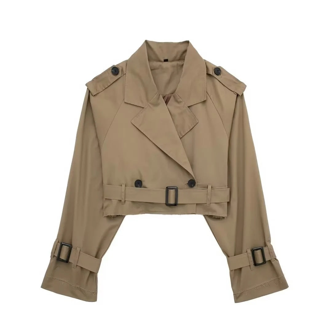 Lylah | Cropped Belted Trench Coat Khaki | FormaLuxe