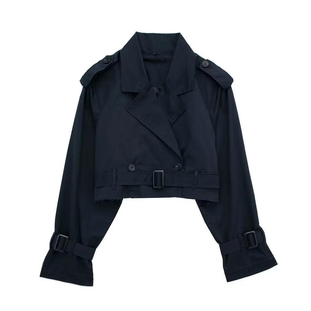 Lylah | Cropped Belted Trench Coat Khaki | FormaLuxe