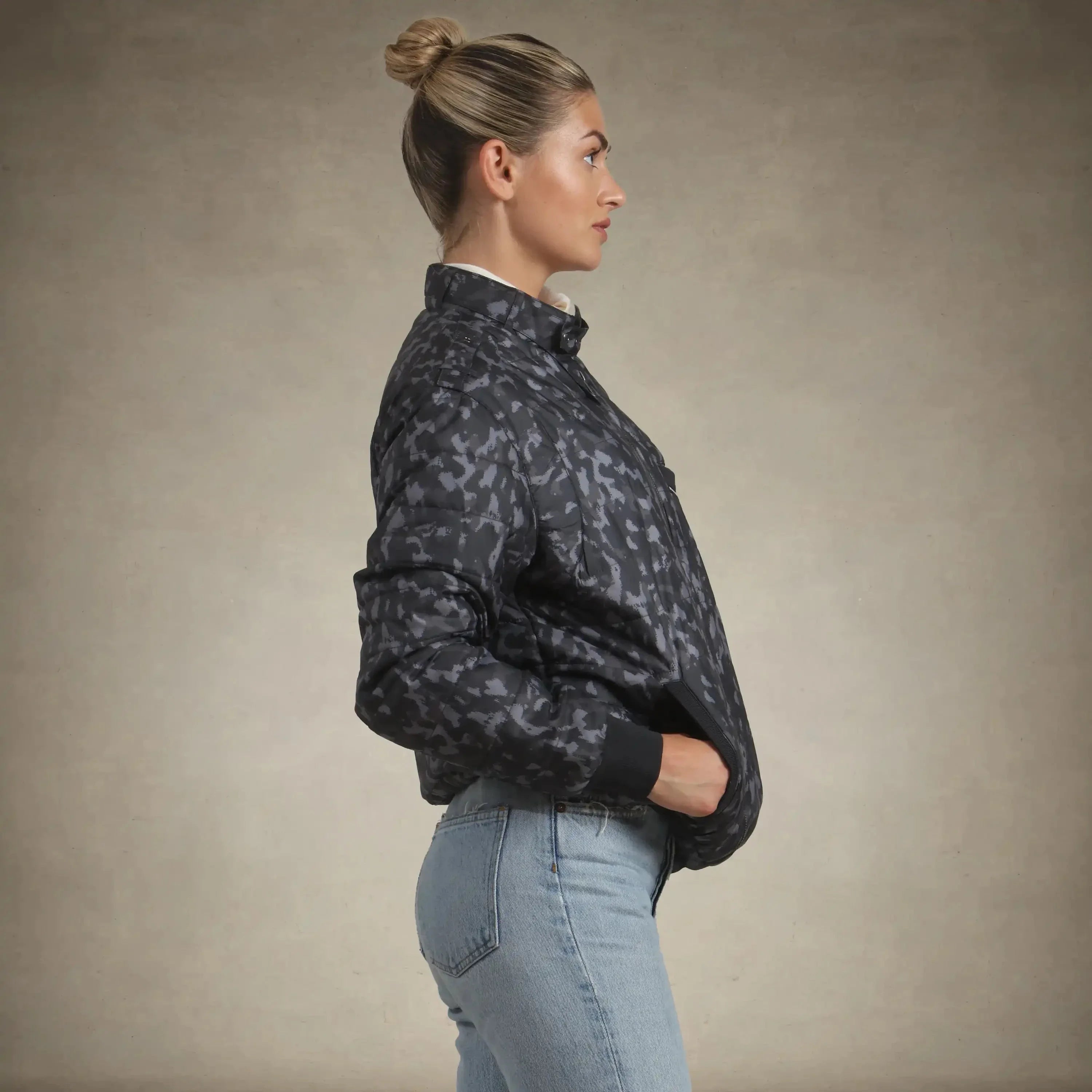 Women's SoHo Oversized Quilted Jacket Black Camo – Women's Iconic Jacket | FormaLuxe