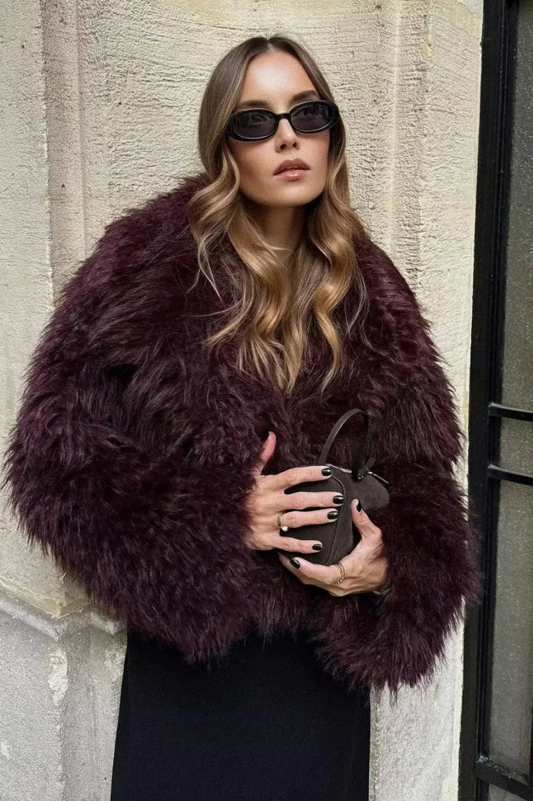 Noemi | Cropped Fluffy Jacket With Notch Lapel Brown | FormaLuxe