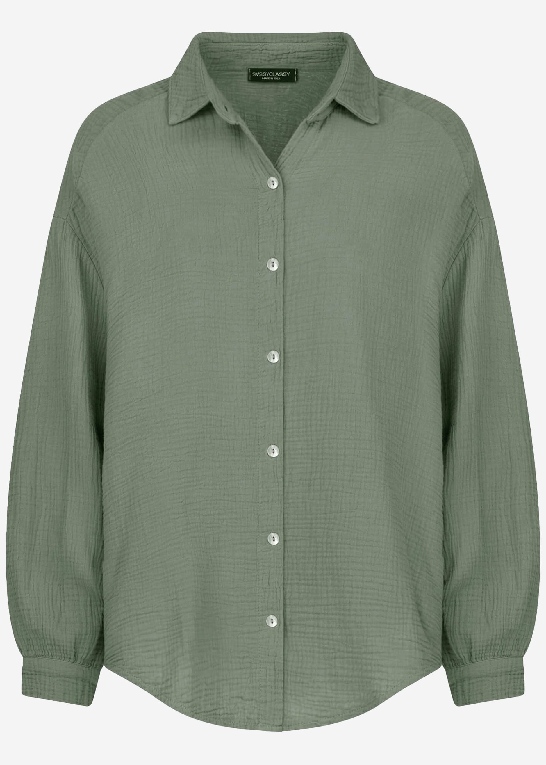 Musselin Bluse oversize, kurz, salbeigrün – Bekleidung > Blusen > Musselin > Oversize | FormaLuxe