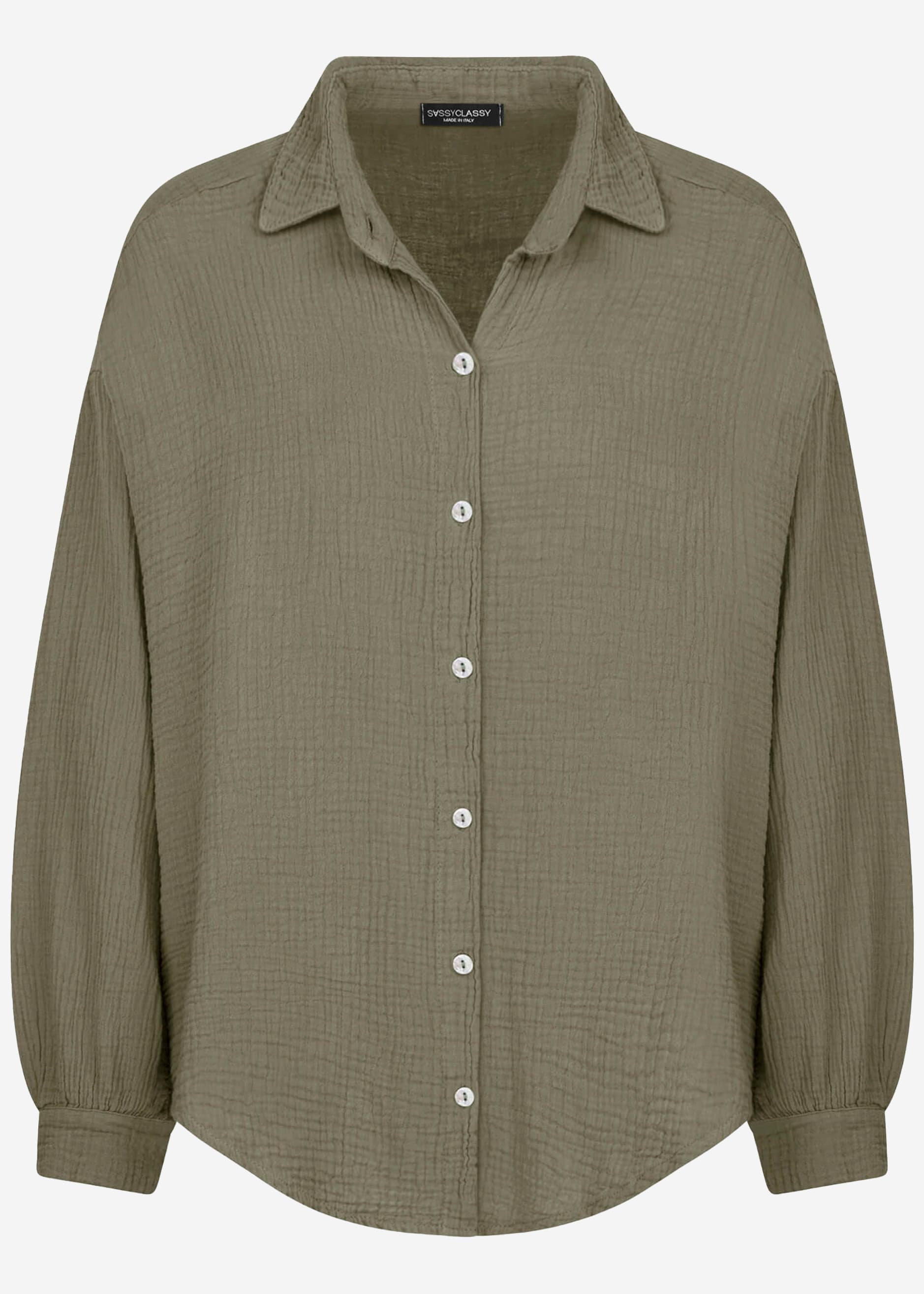 Musselin Bluse oversize, kurz, khaki – Bekleidung > Blusen > Musselin > Oversize | FormaLuxe